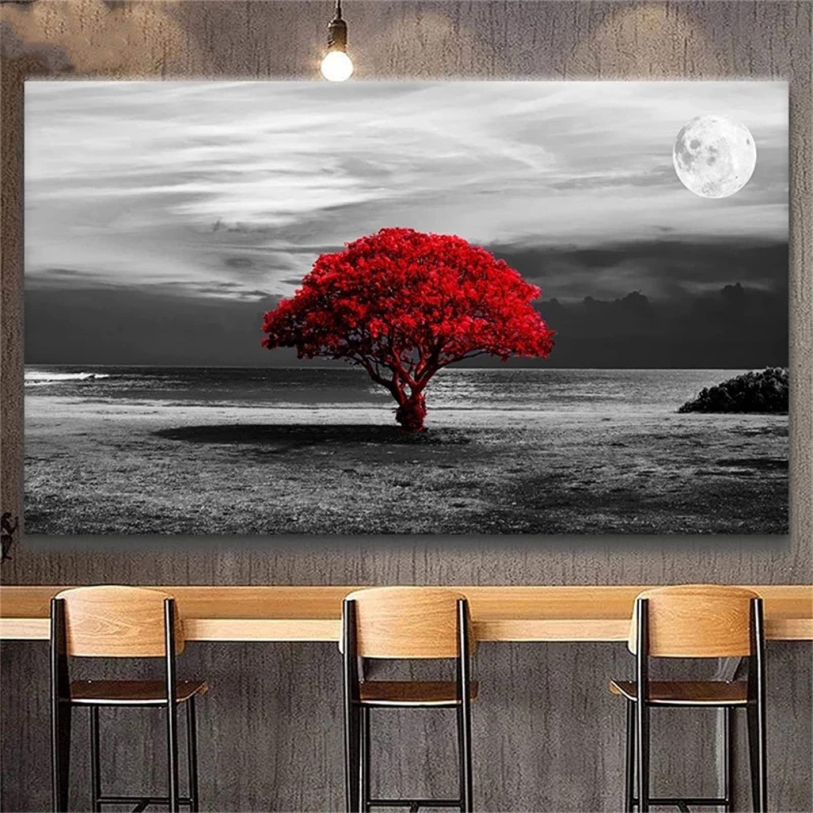 5D Diamond Painting Kit for Adults - Scenery Red Trees Moon 80x100cm (32x40inch) Round Full Drill Rhinestone Embroidery Art, DIY Wall Decor for Living Room, Bedroom & Office