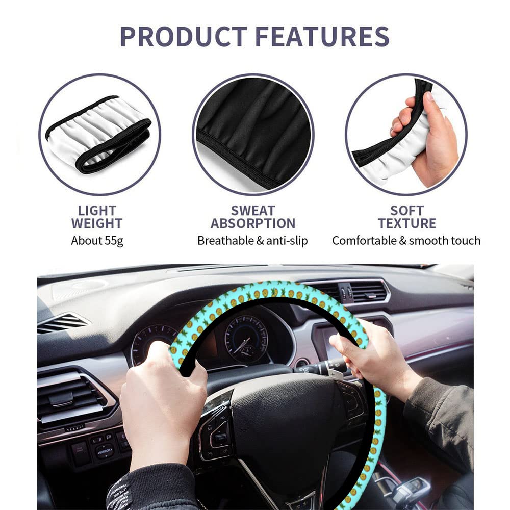 Swono Pineapple Blue Cartoon Steering Wheel Cover - Soft Anti-Slip for Women & Girls | Perfect for Sedan, Van, SUV