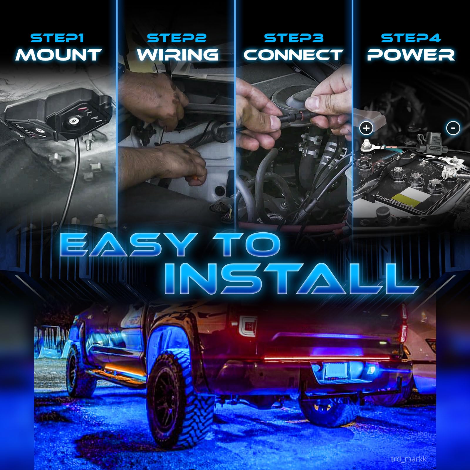 OPT7 Quantum RGBW LED Rock Lights with Remote Control - 4 Pods Wide Angle Multicolor Neon Underglow Lighting Kit with Extension Wire, IP68 Waterproof for Offroad Vehicles, Trucks, Jeeps, RZR, ATV, UTV, SUV - Perfect for Night Off-Roading, Car Shows & Custom Vehicle Lighting