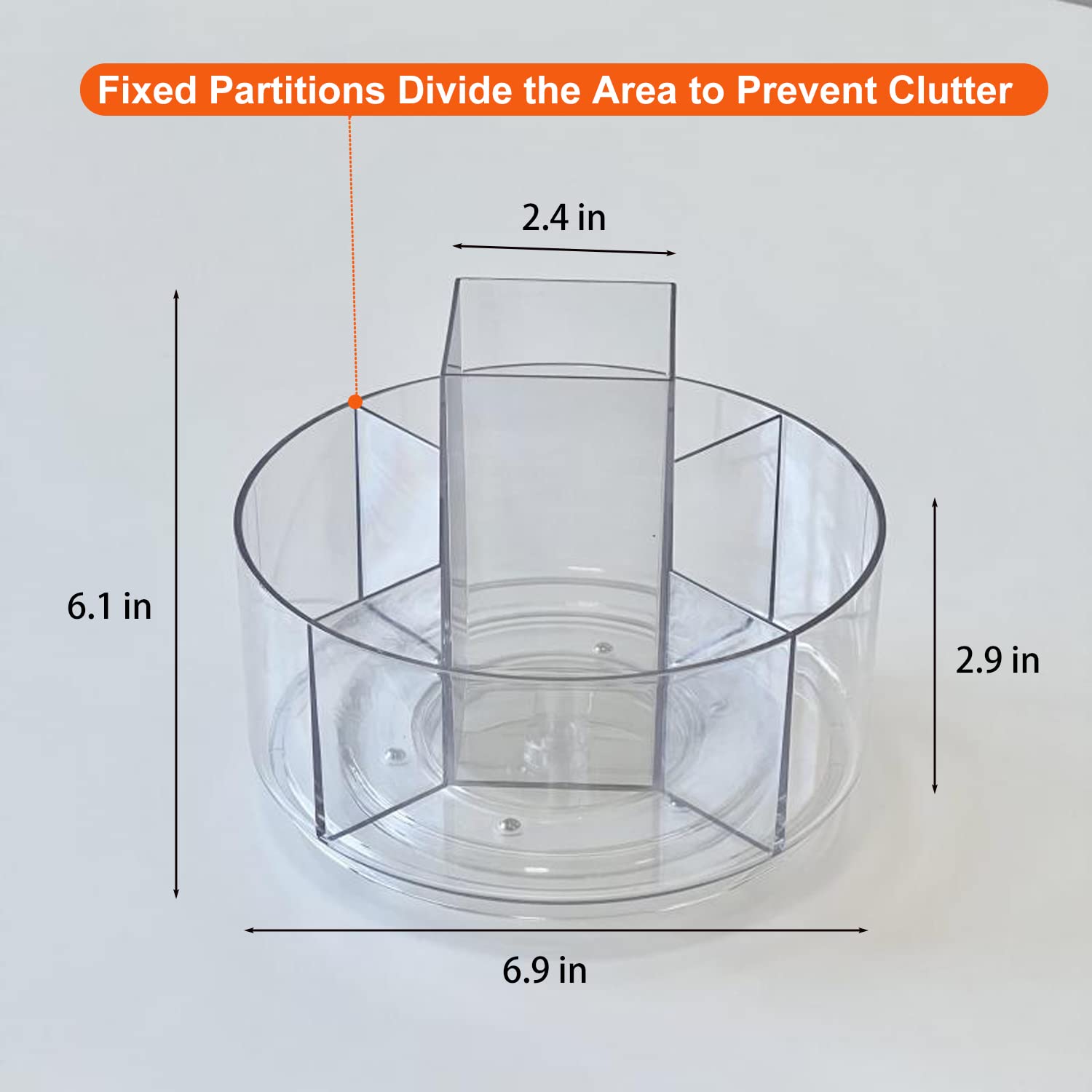 360° Rotating Makeup Organizer - Spinning Cosmetic Storage Tray with Lazy Susan Turntable | Clear Acrylic Makeup Brush Holder for Vanity, Lipstick, Perfume & Skincare | Perfect for Bathroom Counter, Dressing Table & Travel Organizer