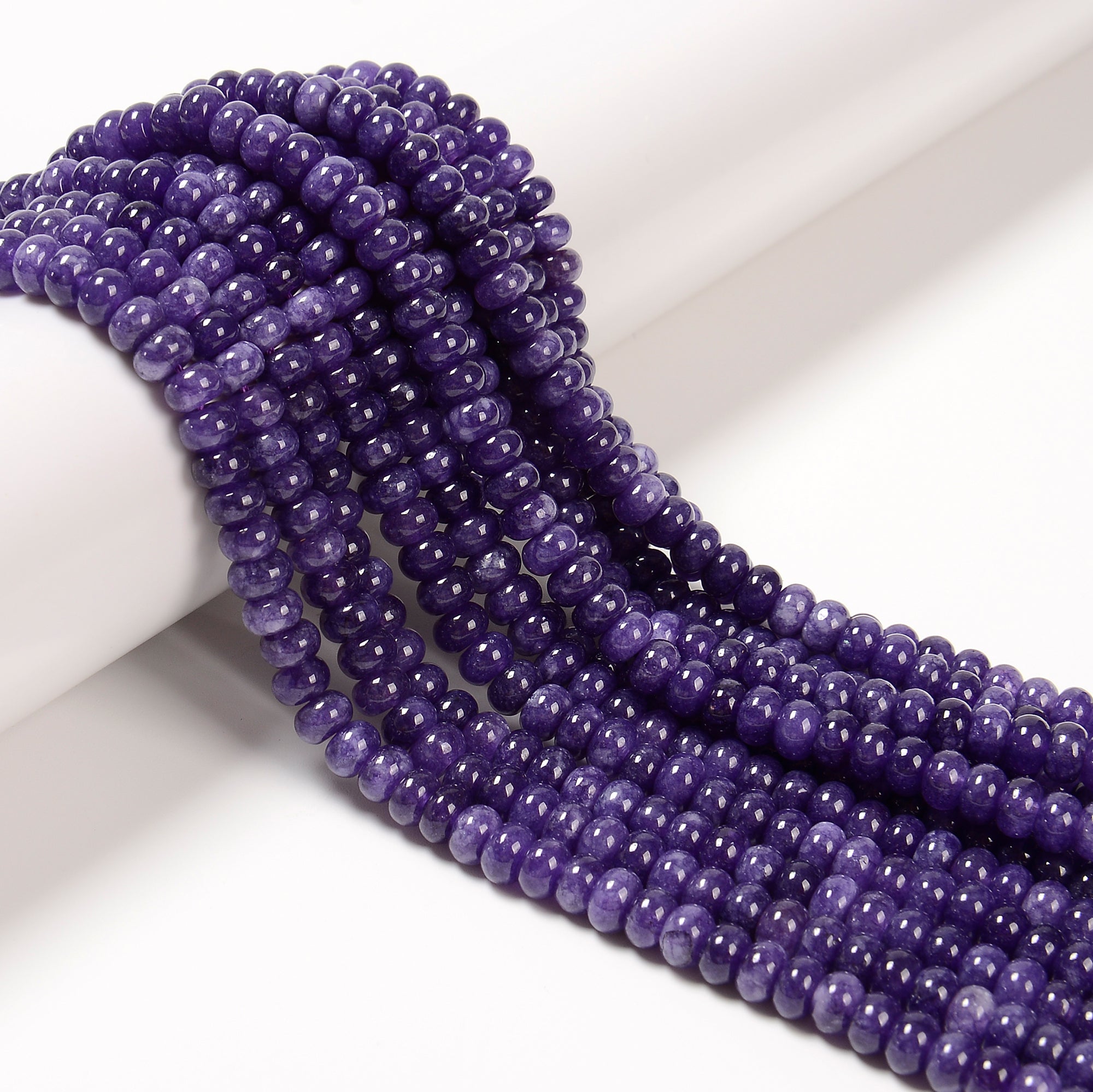 4x6mm Dark Purple Dyed Jade Smooth Rondelle Beads - 15.5 Inch Strand for Jewelry Making, Bracelets & Necklaces