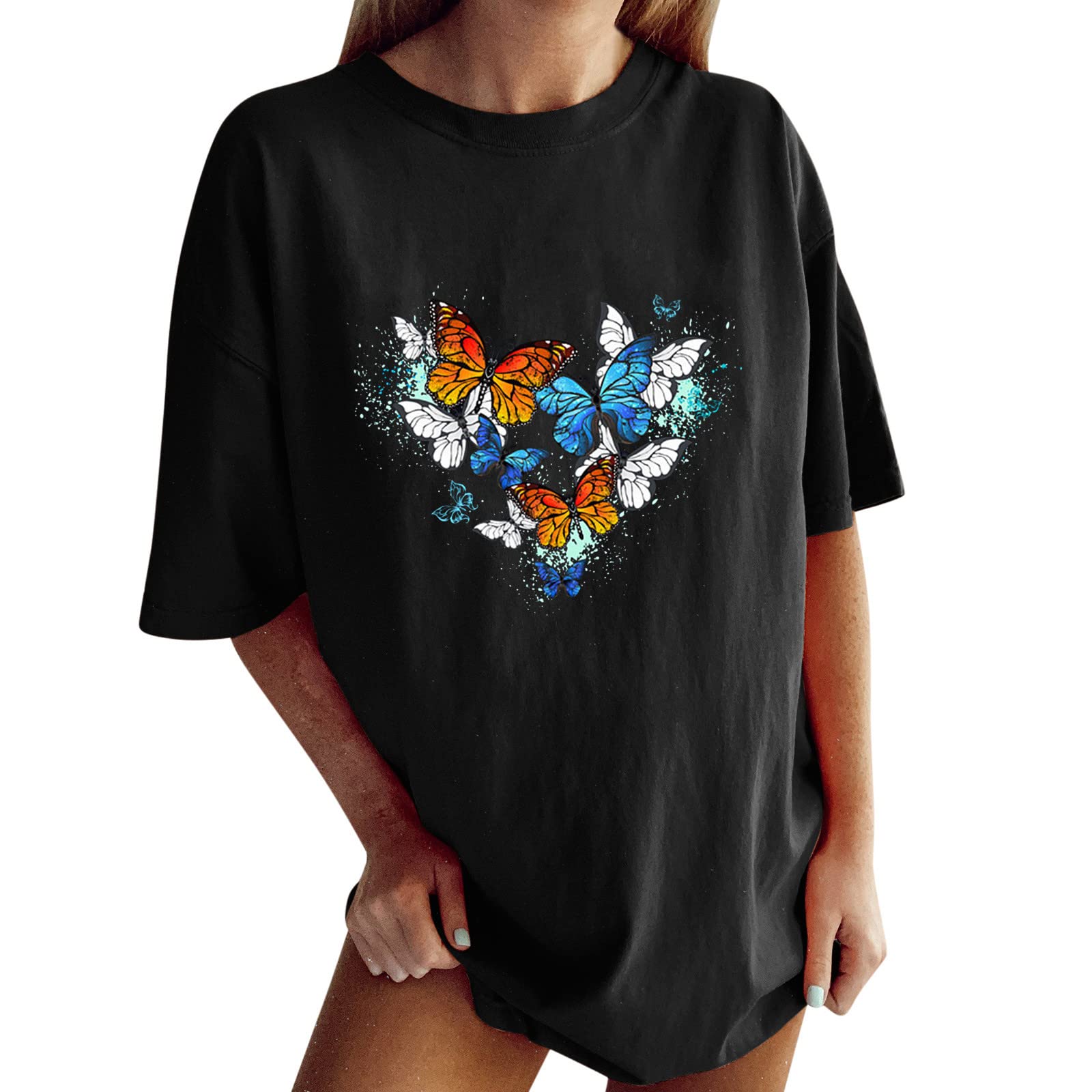 Women's Lace Crew Neck Short Sleeve T-Shirts - Summer Casual Color Block Blouses & Tops for Work, Date Night & Outdoor Activities