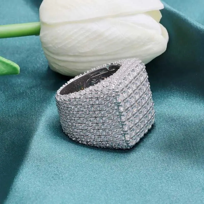 9mm Hip Hop Iced Out VVS Moissanite Ring 925 Sterling Silver for Men - Perfect for Rappers, Gifts & Streetwear Fashion