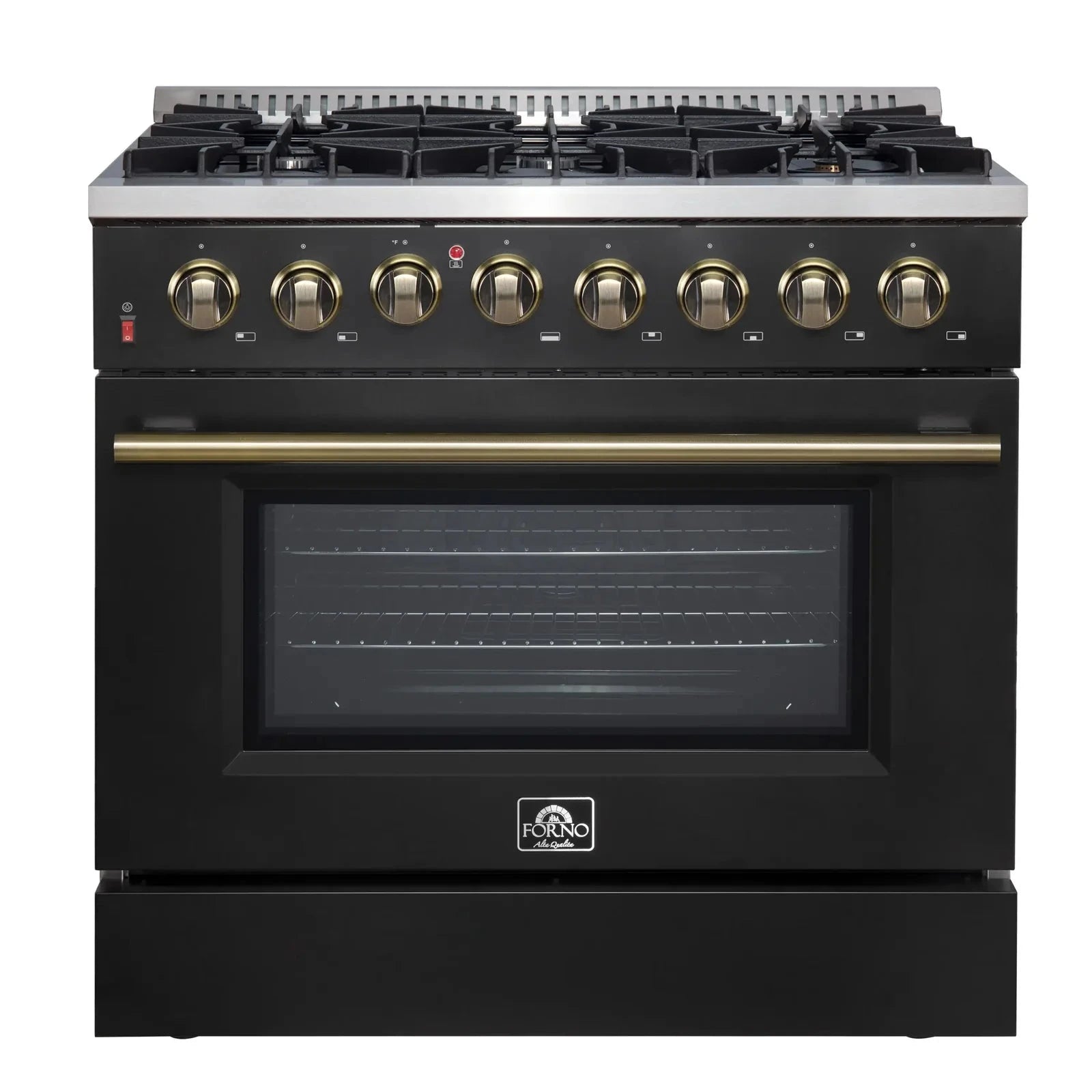 **Forno Galiano 36-Inch Professional Dual Fuel Range - Gas Stove & Electric Oven in Black with Antique Brass Trim (Model FFSGS6156 36BLK) - Perfect for Gourmet Kitchens & Modern Home Cooking**