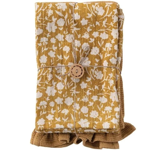Premium Cotton Slub Printed Waffle Tea Towel Set - 6 Pack Absorbent Kitchen Towels for Dish Drying, Hand Wiping & Home Decor