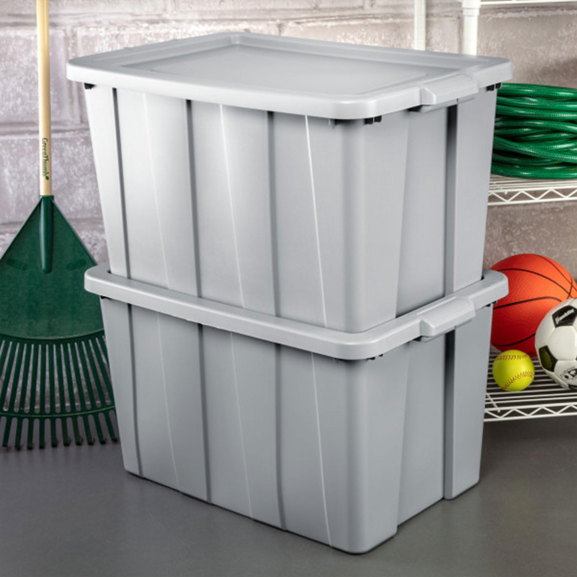Sterilite Tuff1 30 Gallon Heavy Duty Plastic Storage Bins with Lids - Stackable, Durable & Weather Resistant for Basement, Garage, Attic Organization - Perfect for Seasonal Decor, Toys & Household Items (12 Pack, Gray)