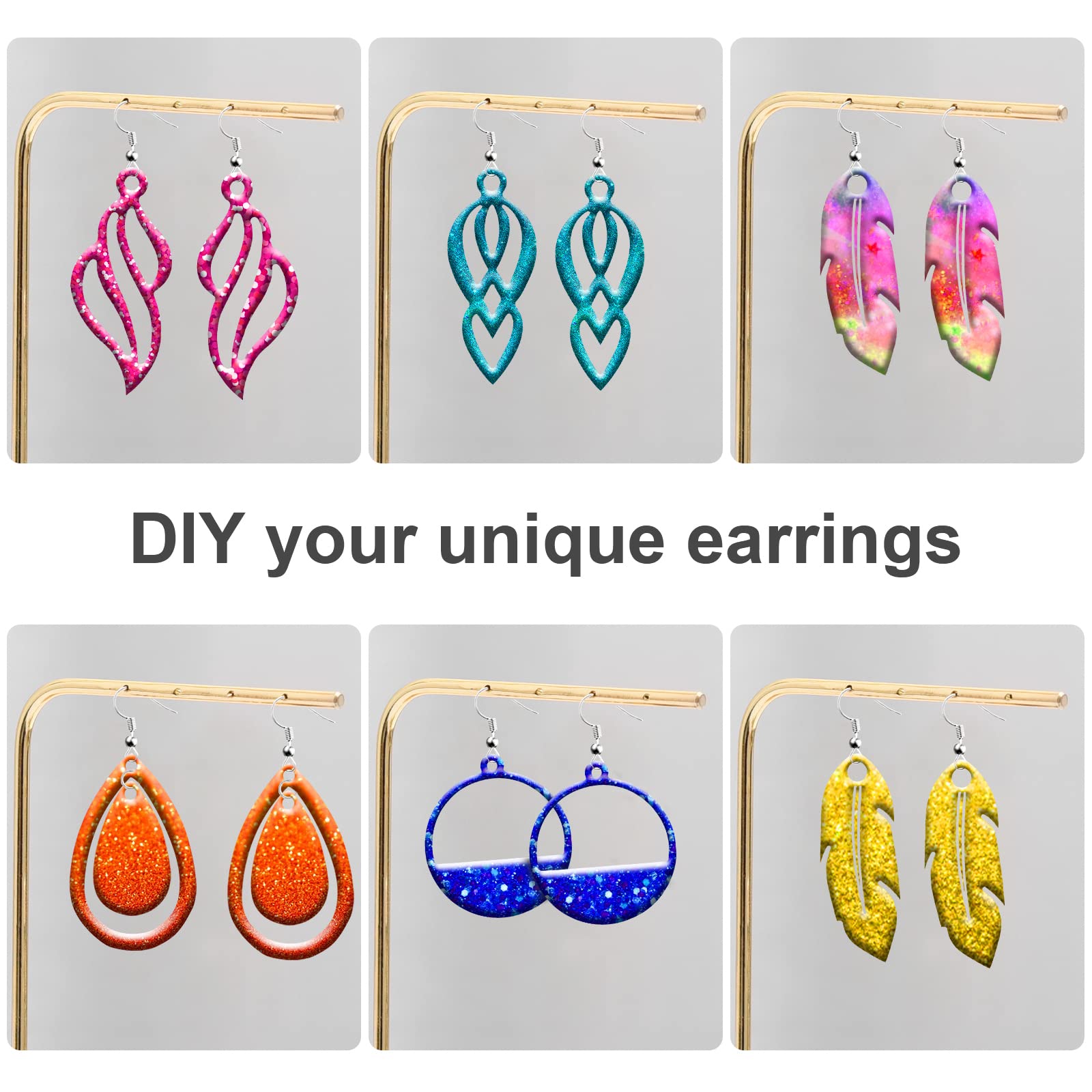 105Pcs Silicone Resin Molds Kit for Jewelry Making - 5 Earring Molds with Hooks, Epoxy Casting Molds for DIY Unique Earrings, Resin Craft Supplies - Perfect for Handmade Jewelry, Gifts & Home Decor Projects