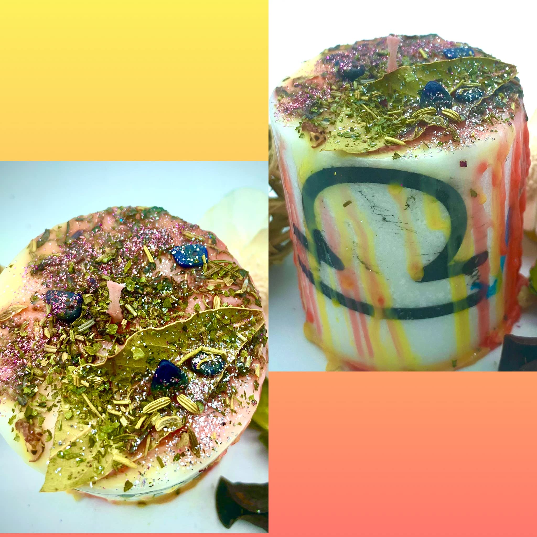 Zodiac Cancer Manifestation Candle with Crystals & Herbs for Meditation & Rituals