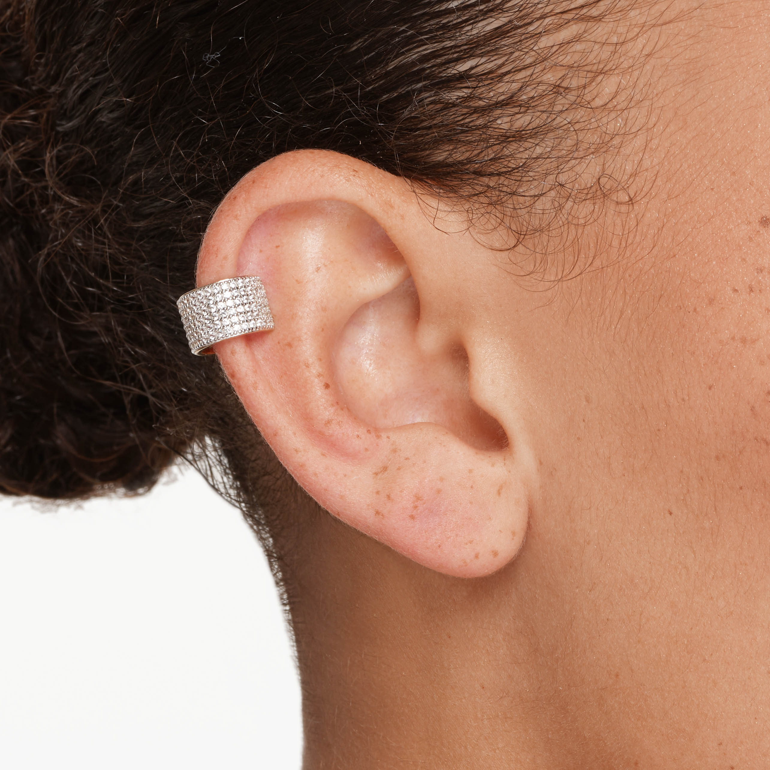 14K Gold White Zircon Pave Chunky Ear Cuff - Elegant Cartilage Earring for Women, Perfect for Parties, Weddings & Everyday Wear