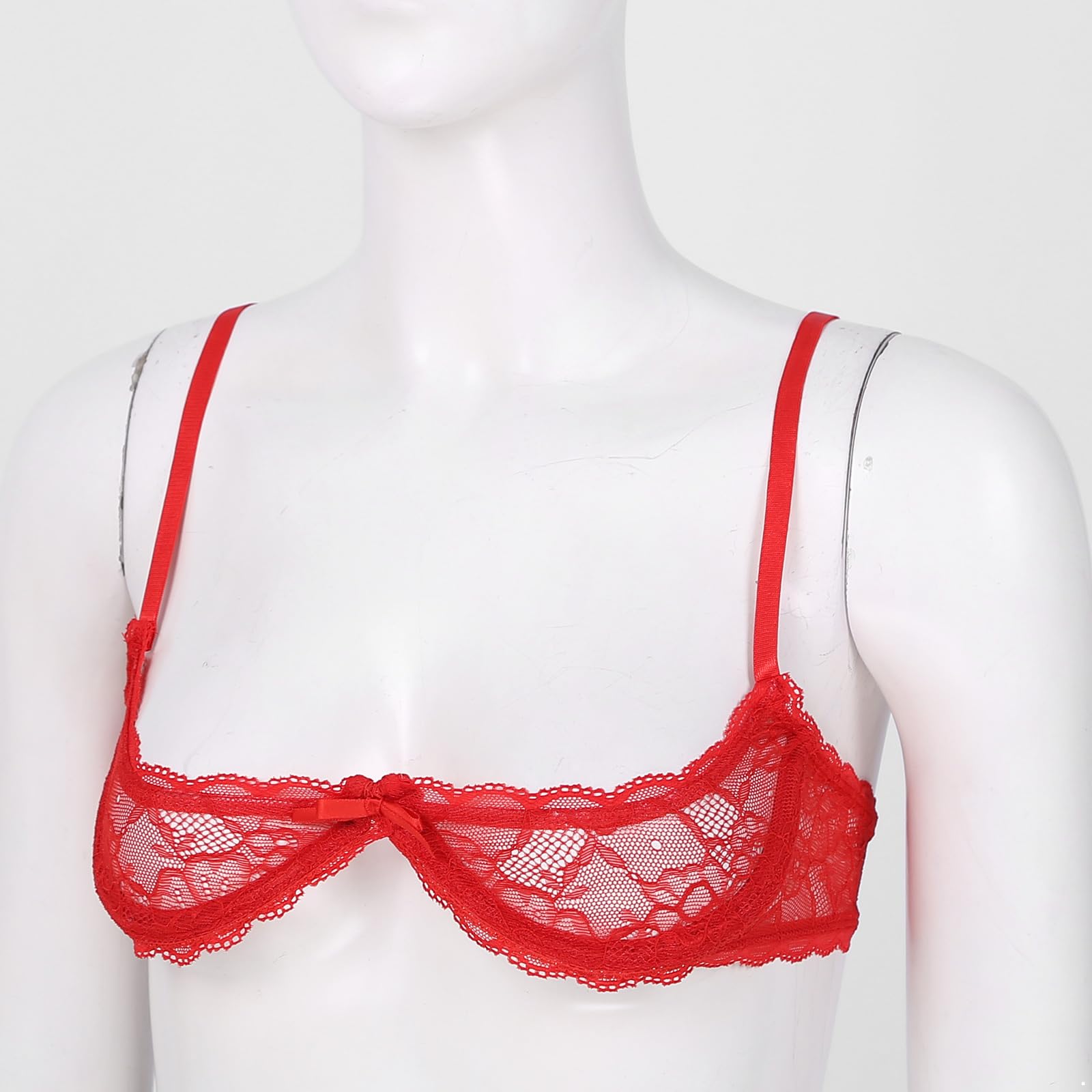Women's Sheer Lace Bralette - 1/4 Cup Push Up Underwire Shelf Bra Top with Mesh Design for Everyday Wear & Layering