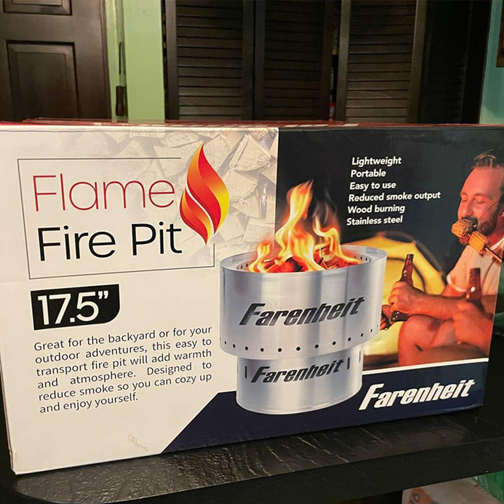 Fahrenheit Flare 17.5 Inch Smokeless Fire Pit - Silver Outdoor Fire Pit for Backyard, Patio, Camping & Beach - Portable & Durable Design for Year-Round Use