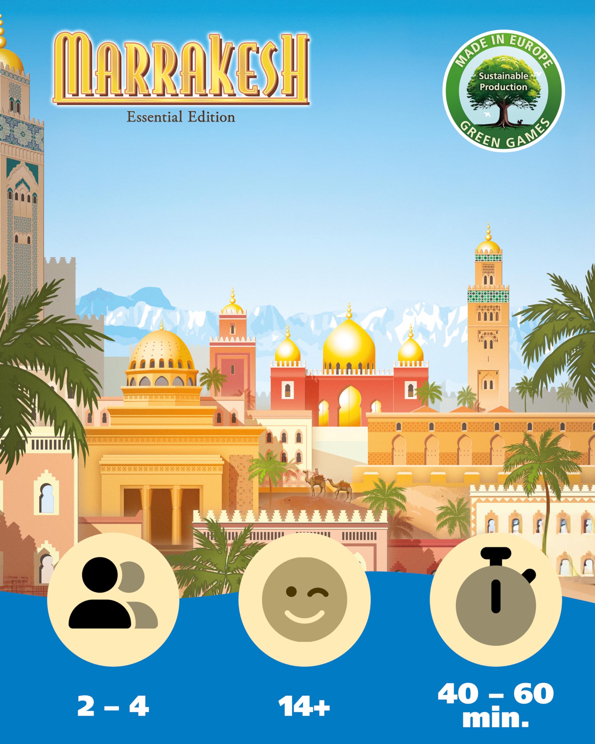 Queen Games Marrakesh Essential Edition Board Game - Strategy Game for Adults & Teens Ages 14+, 2-4 Players, Expert Level Family Game Night - Perfect for Game Nights, Parties & Family Gatherings