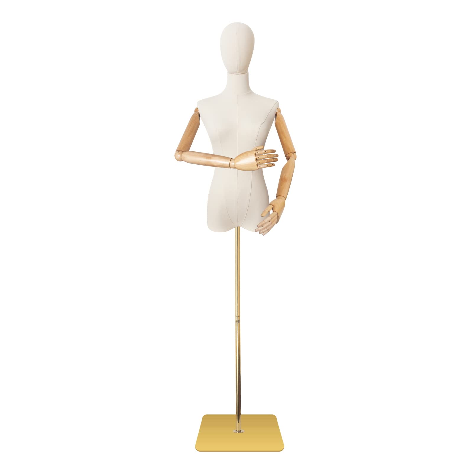 Adjustable Female Dress Form Mannequin with Detachable Head & Wooden Hands - Linen Fabric Torso on Metal Stand for Fashion Design, Sewing & Display - Perfect for Tailors, Designers & Boutiques