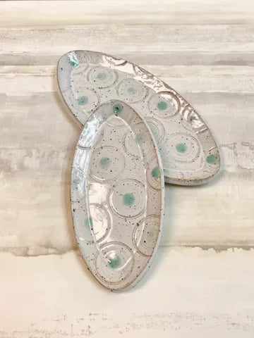 Bari Moss Ceramics Large Flat Oval Dish - Saturn's Rings Design #S13 | Perfect for Serving Appetizers, Displaying Jewelry, or Home Decor