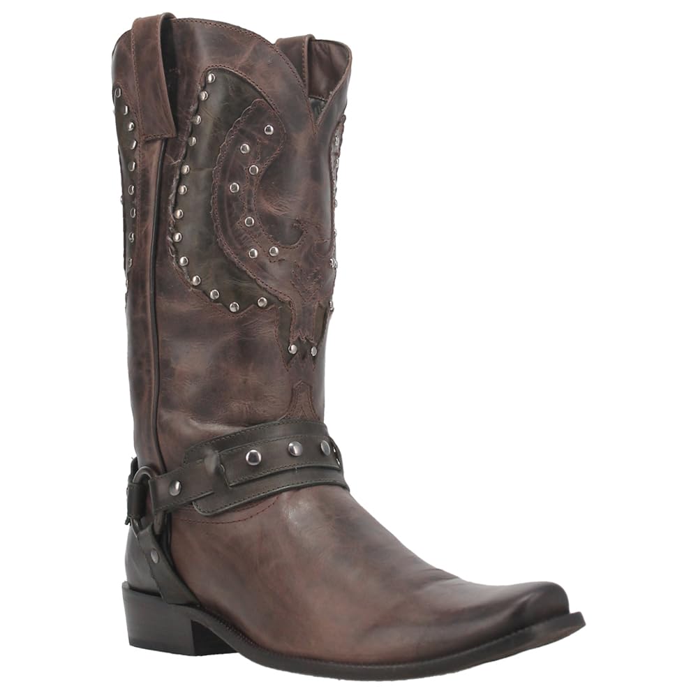 Dingo Men's War Eagle Studded Square Toe Pull-On Casual Boots - Mid Calf Western Boots for Men, Brown Leather Cowboy Boots | Perfect for Country Music Festivals, Rodeo Events & Everyday Wear