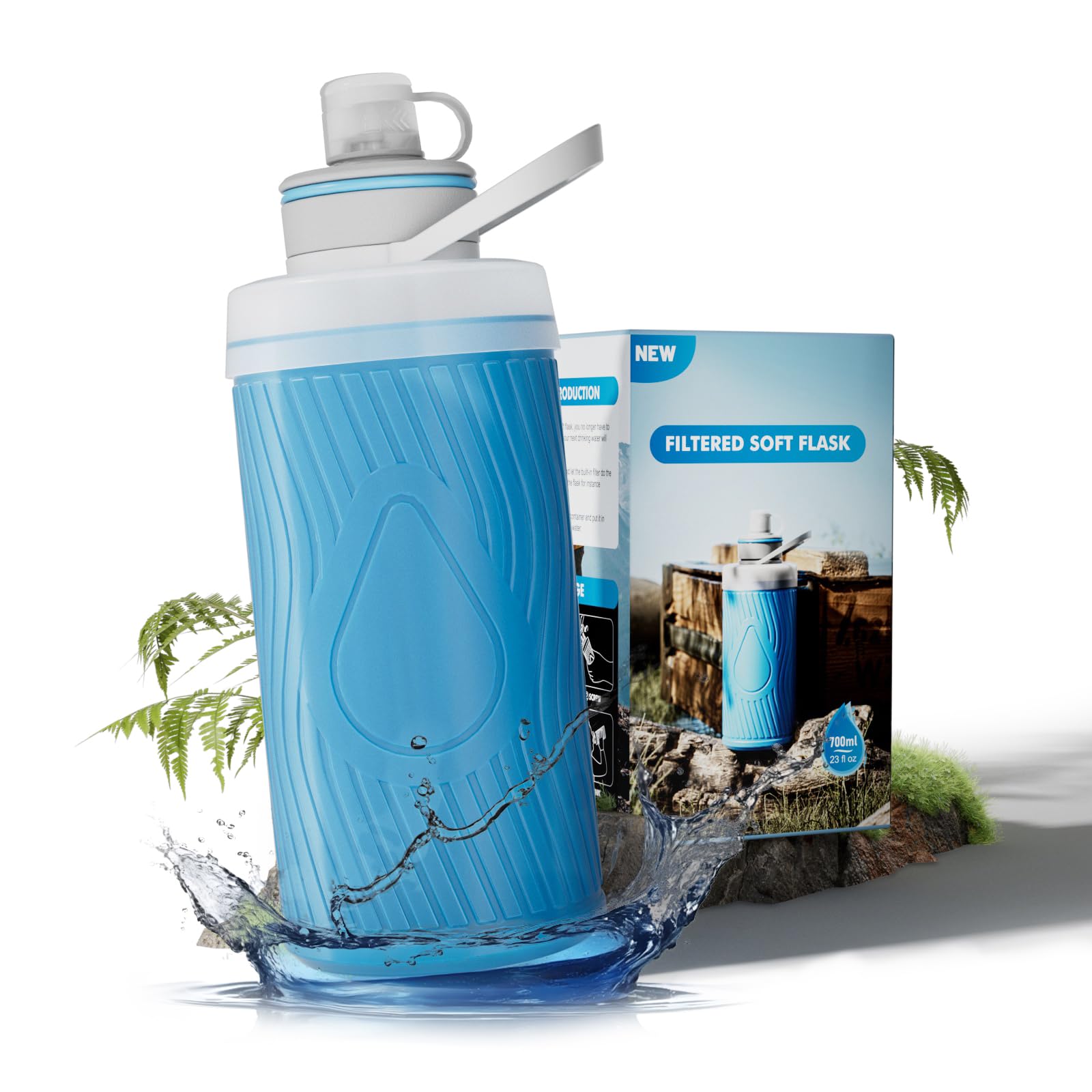 Collapsible Water Bottle with Filter - Portable BPA Free Travel Water Bottle for Camping, Hiking, Cycling & Outdoor Activities | Leakproof & Lightweight for Backpacking, Gym & Daily Use