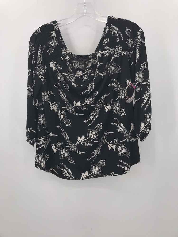 Pre-Owned Ann Taylor Black Medium Size Printed Off-Shoulder Blouse - Perfect for Work, Date Night & Casual Outings