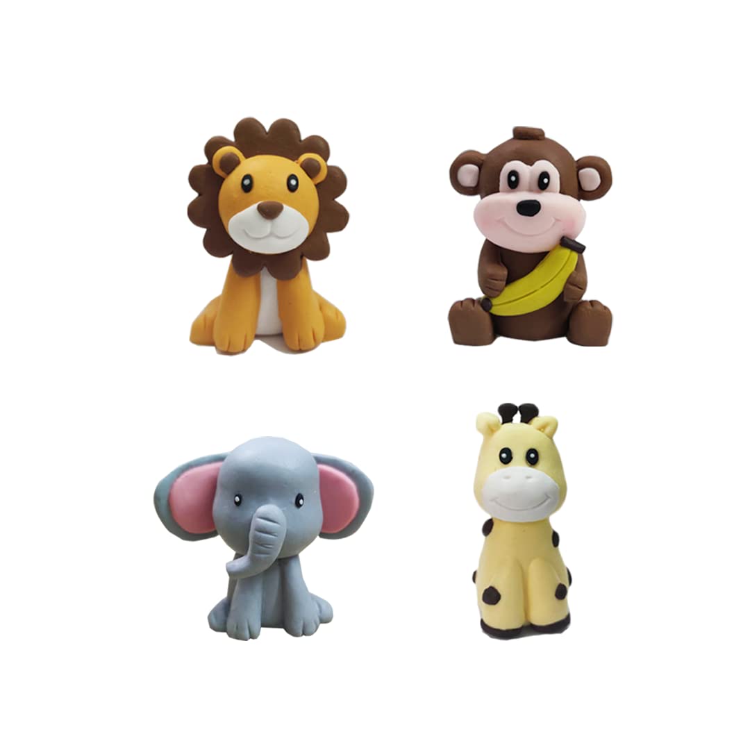 Jungle Safari Animal Cake Toppers Set - Lion, Giraffe, Monkey & Elephant Decorations for Birthday Party Cakes, Baby Showers & Themed Celebrations