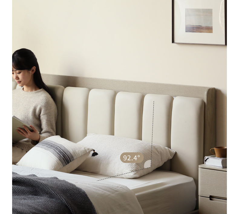 Premium Oak Solid Wood Piano Key Bed Frame with High-Tech Fabric Upholstery – Perfect for Modern Bedrooms, Guest Rooms & Luxury Home Decor