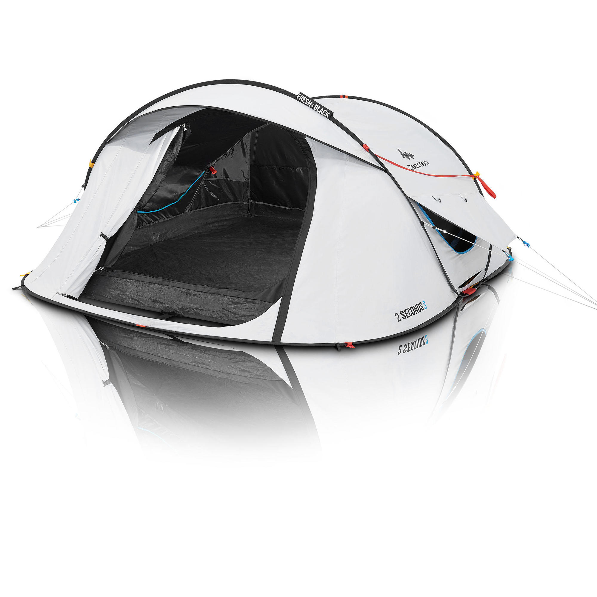 Quechua 2 Second Fresh & Black Waterproof Pop Up Camping Tent for 3 Person - Instant Setup for Hiking, Backpacking & Outdoor Adventures