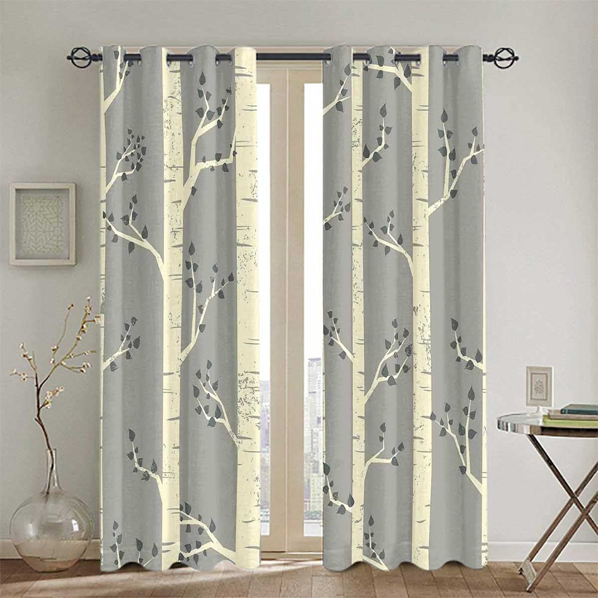 Annery Blackout Curtains 96x84 Inch - Kitchen & Cafe Window Drapes with Birch Tree Design, Nature Inspired Boho Room Darkening Curtains for Bedroom, Living Room & Office Decor
