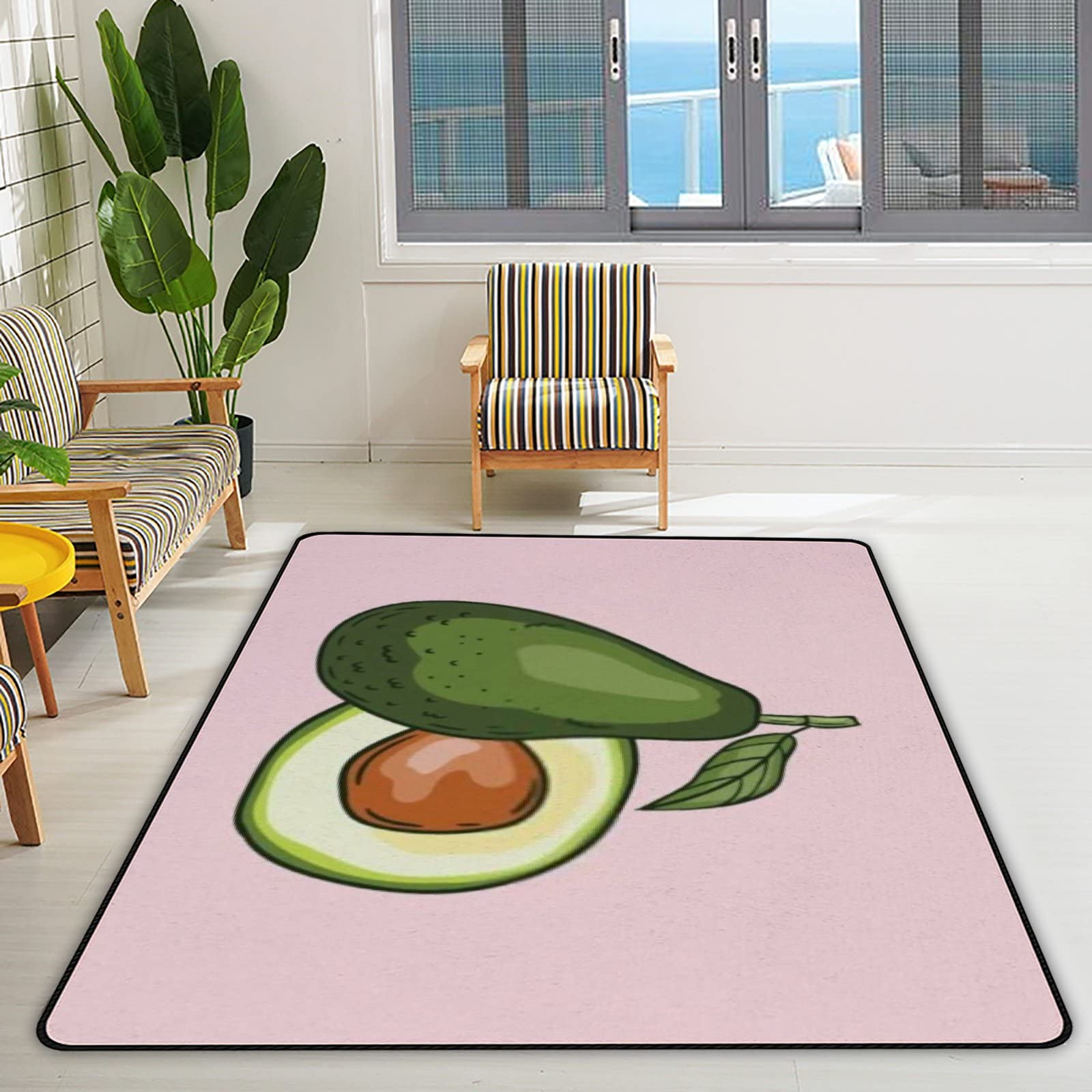 Non-Slip Watercolor Avocado Area Rug 63x48in - Soft Large Indoor Floor Mat for Bedroom, Living Room, Nursery, Dorm & Office Decor | Perfect for Home, Kids Room & Under Desk Comfort