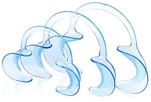 JMU Dental Cheek Retractor Mouth Opener - C-Shape Autoclavable Clear Blue for Teeth Whitening & Dental Procedures (Large, Medium, Small 3-Pack) - Perfect for Dentists, Orthodontists & At-Home Teeth Care
