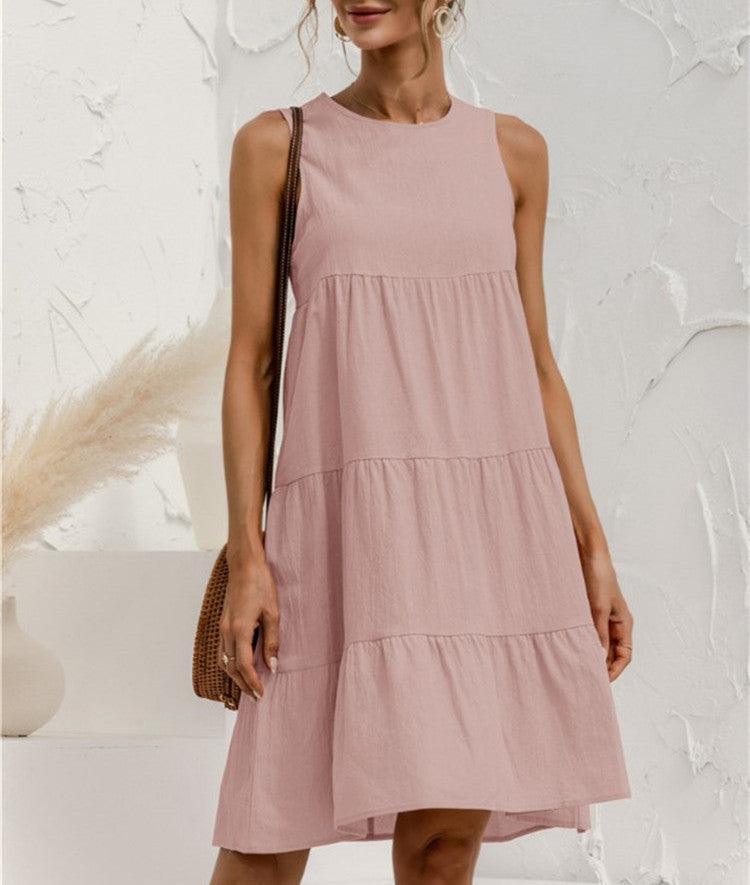 Lovevop Women's Cotton Loose Fit Solid Color Midi Dress - Casual Summer Boho Style Dress for Beach, Vacation & Everyday Wear