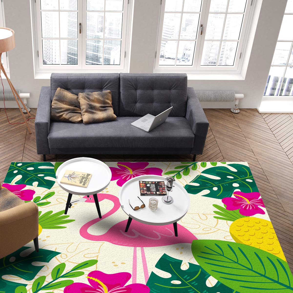 5'x8' Tropical Flamingo Area Runner Rug - Washable Indoor/Outdoor Carpet for Kitchen, Living Room, Bathroom, Bedroom, Classroom & Laundry Room - Perfect Summer Theme Decor for Home, Office & Dorm Welcome Mat