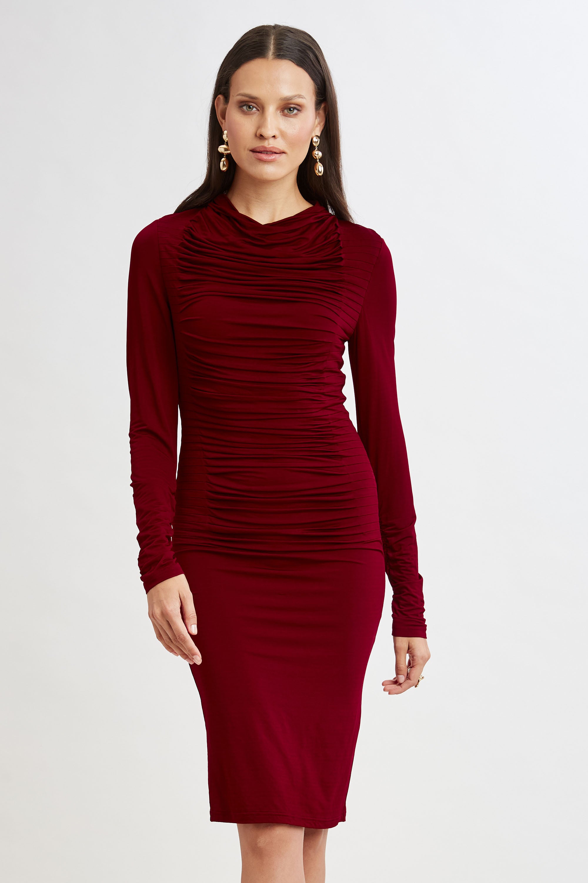 Elegant Pleat Detail Matte Jersey Dress for Women - Perfect for Office, Party & Casual Wear