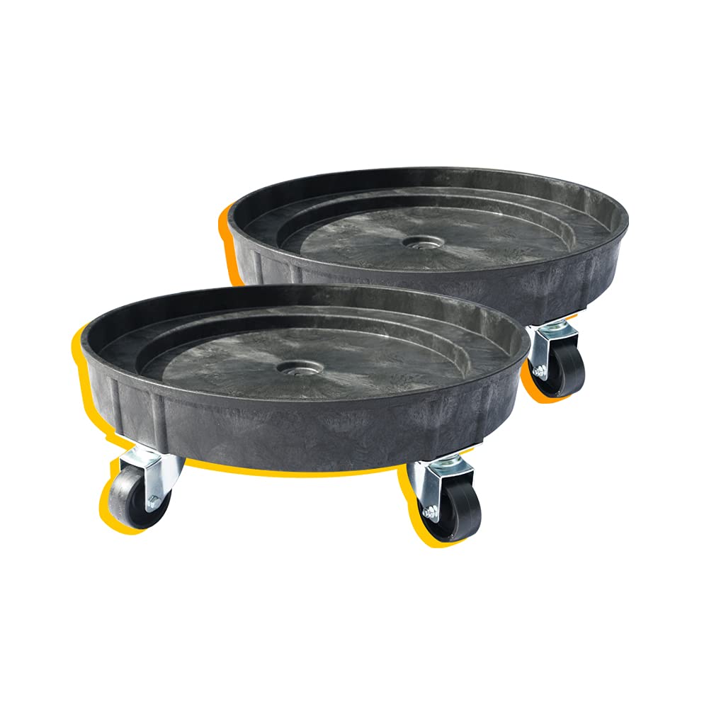 Heavy Duty Plastic Drum Dolly for 30 & 55 Gallon Barrels - 900 lb Capacity Barrel Cart with 5 Swivel Casters - Black (2 Pack) - Ideal for Warehouse, Industrial, and Home Storage Use