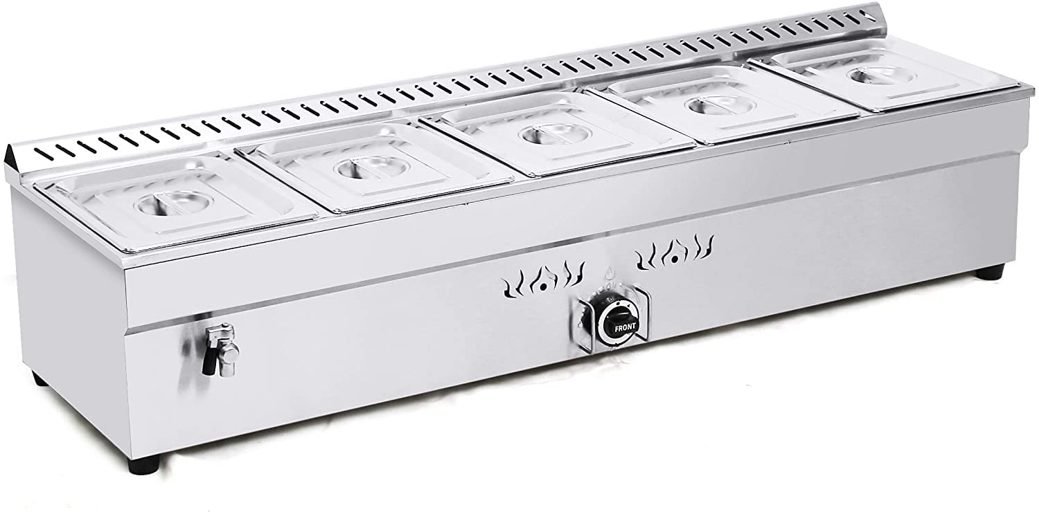 Commercial Propane Food Warmer - 5 Pan Buffet Bain Marie Soup Heater with 110V Steam for Catering, Restaurants & Outdoor Events - Perfect for Buffets, Canteens & Large Gatherings