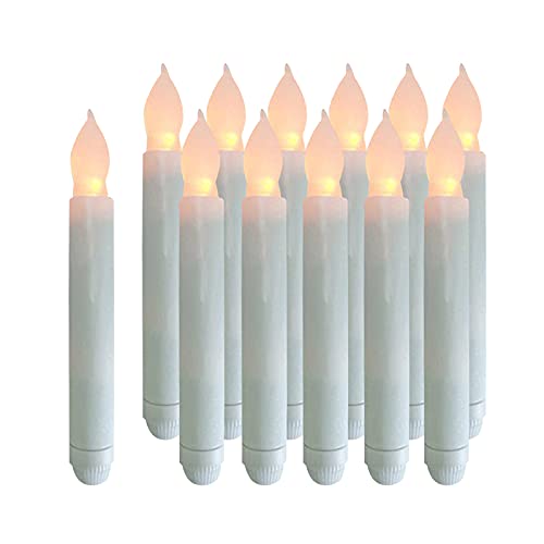 12 Pack Flameless LED Taper Candles - Warm White Flickering Flame, Battery Operated Floating Candles - Perfect for Church Events, Wedding Decor, Halloween Party & Home Centerpiece Lighting