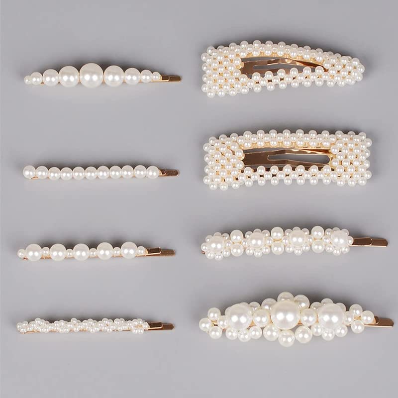 BELICIA 8-Piece Pearl Hair Clips Set for Women & Girls - Elegant Handmade Hair Barrettes, Snap Clips & Hair Accessories - Perfect for Weddings, Parties & Everyday Wear