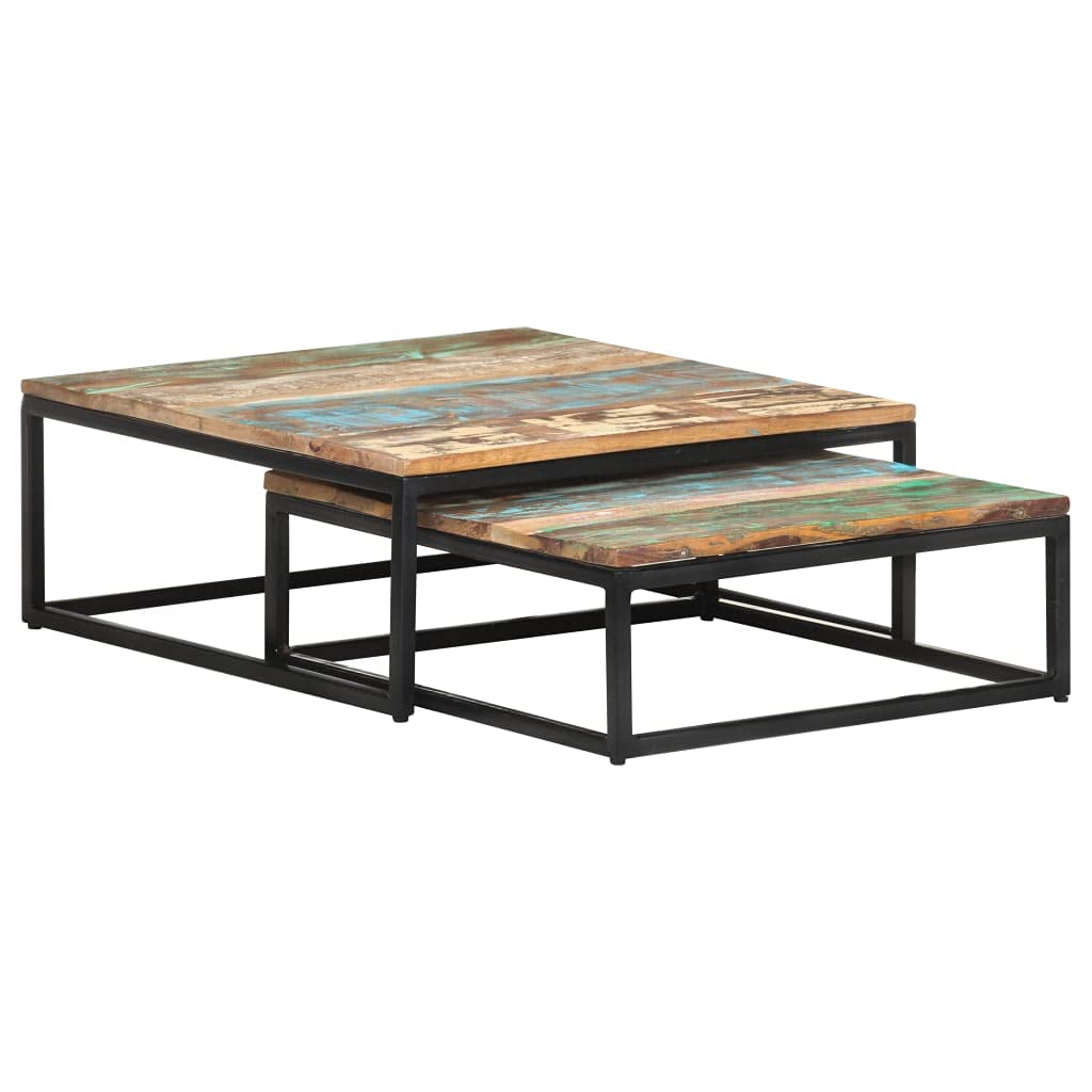 Mid-Century Modern Nesting Coffee Table Set - 2-Piece Solid Reclaimed Wood Cocktail Table for Living Room, Rustic Home Decor, Sturdy Accent Furniture - Perfect for Small Spaces & Cozy Gatherings
