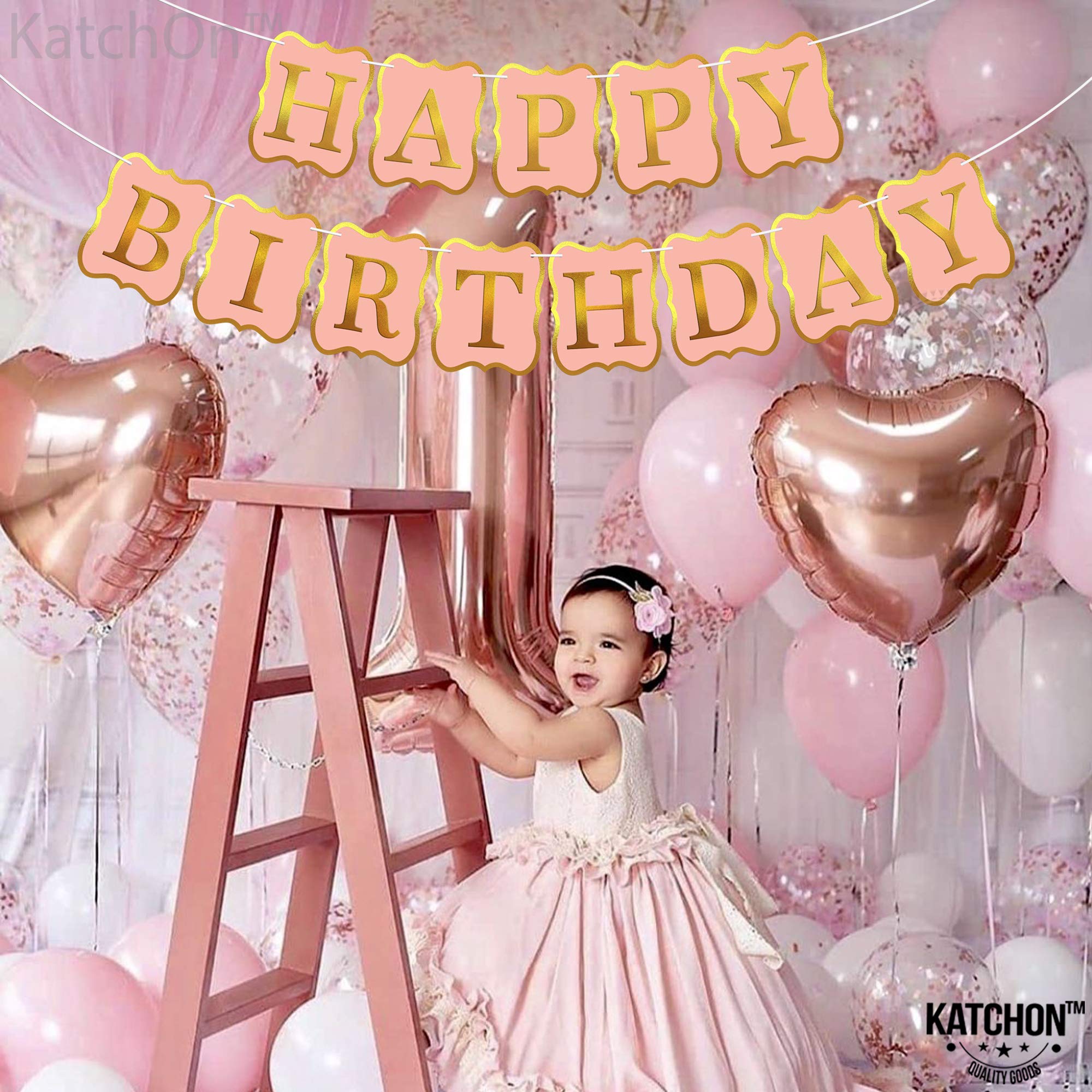 KatchOn 10ft Peach Happy Birthday Banner - No DIY Backdrop Sign for Birthday Party Decorations | Perfect for Indoor & Outdoor Celebrations, Baby Showers, and Festive Events