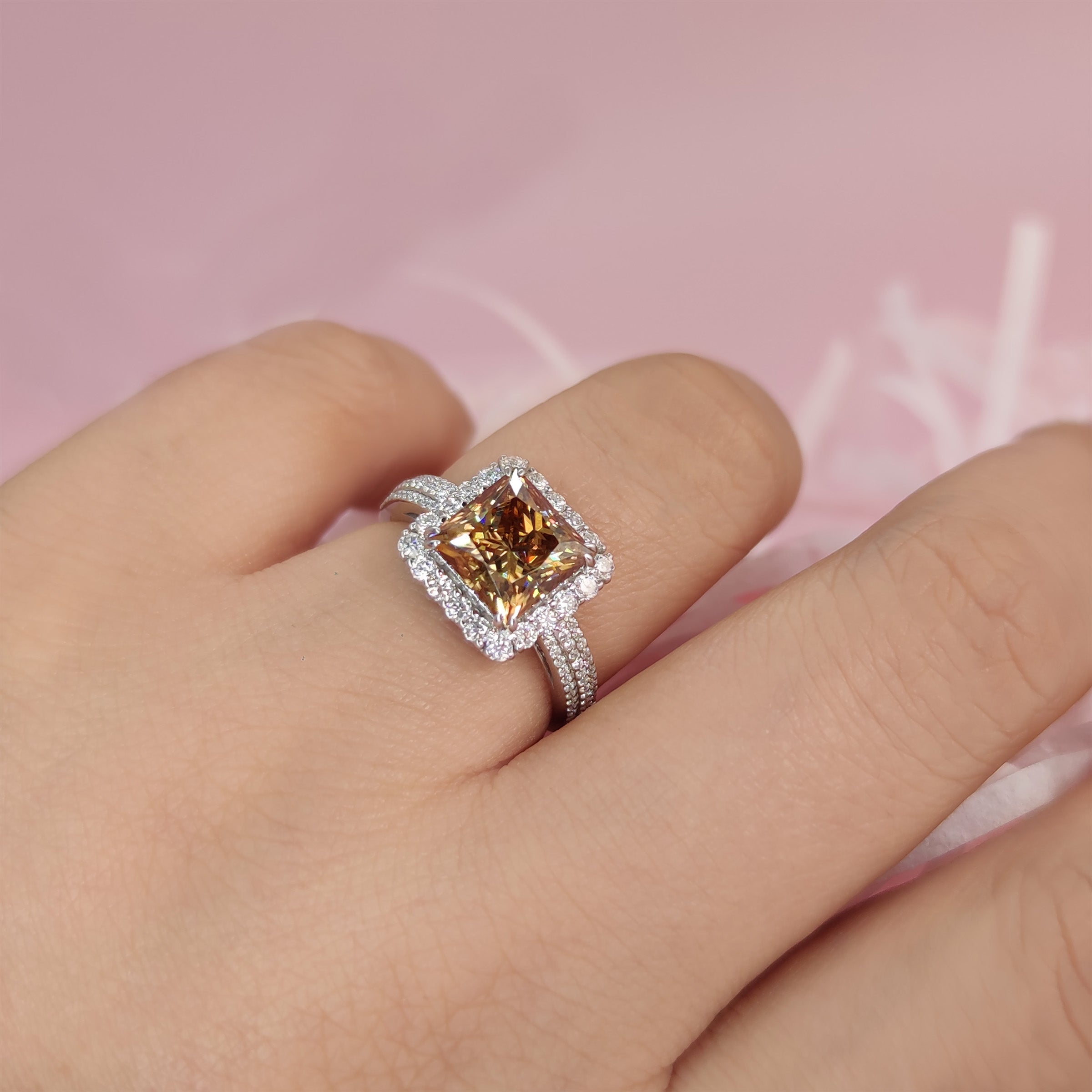Princess Cut Moissanite Ring in Amber Dusk - Elegant Ashes Jewelry for Women | Perfect for Weddings, Anniversaries & Special Occasions