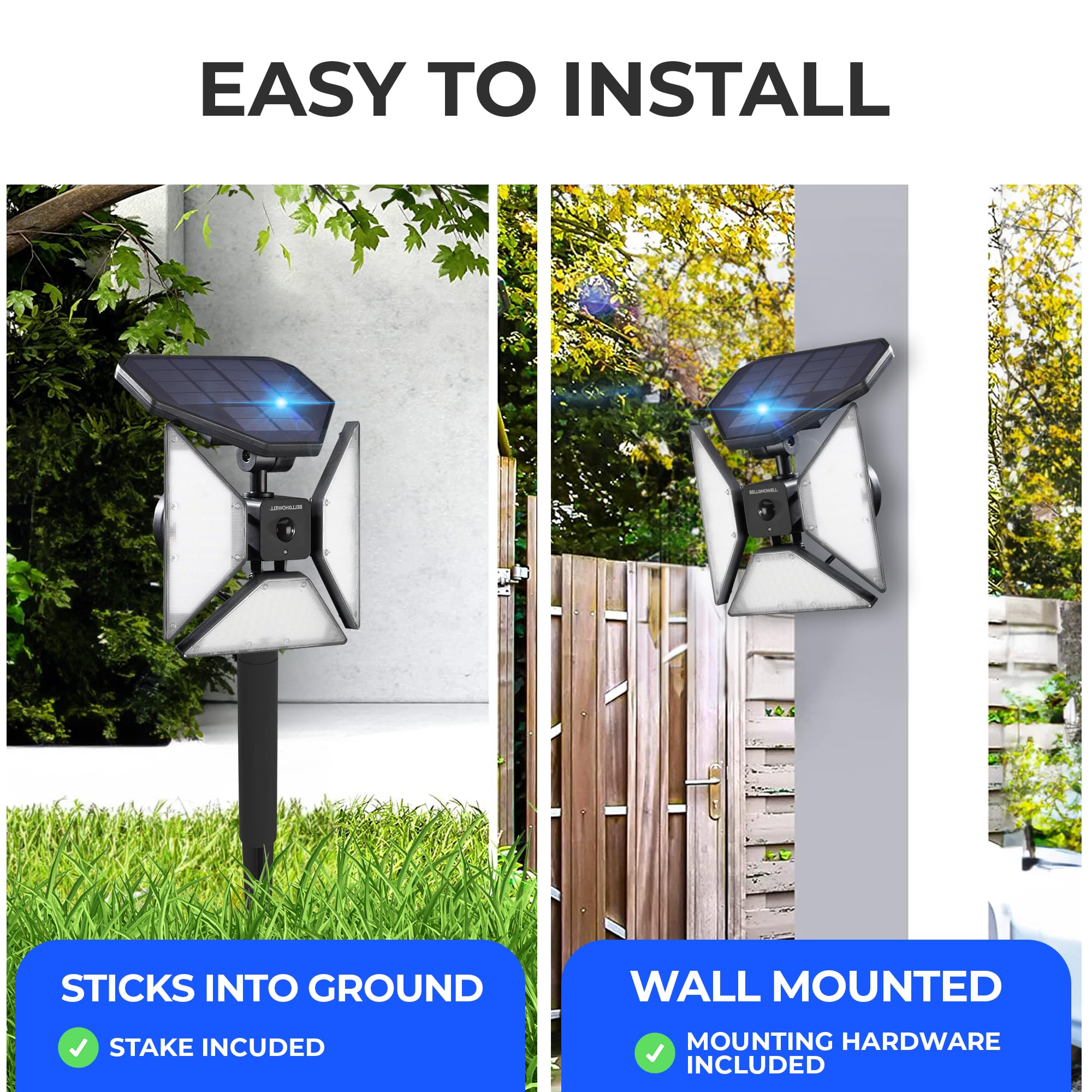 Bell+Howell Bionic Spotlight 500 Lumens Solar Motion Sensor Outdoor Lights - Waterproof Solar Security Flood Lights for Yard, Garden, Pathway (As Seen on TV) - Perfect for Home Safety and Nighttime Illumination