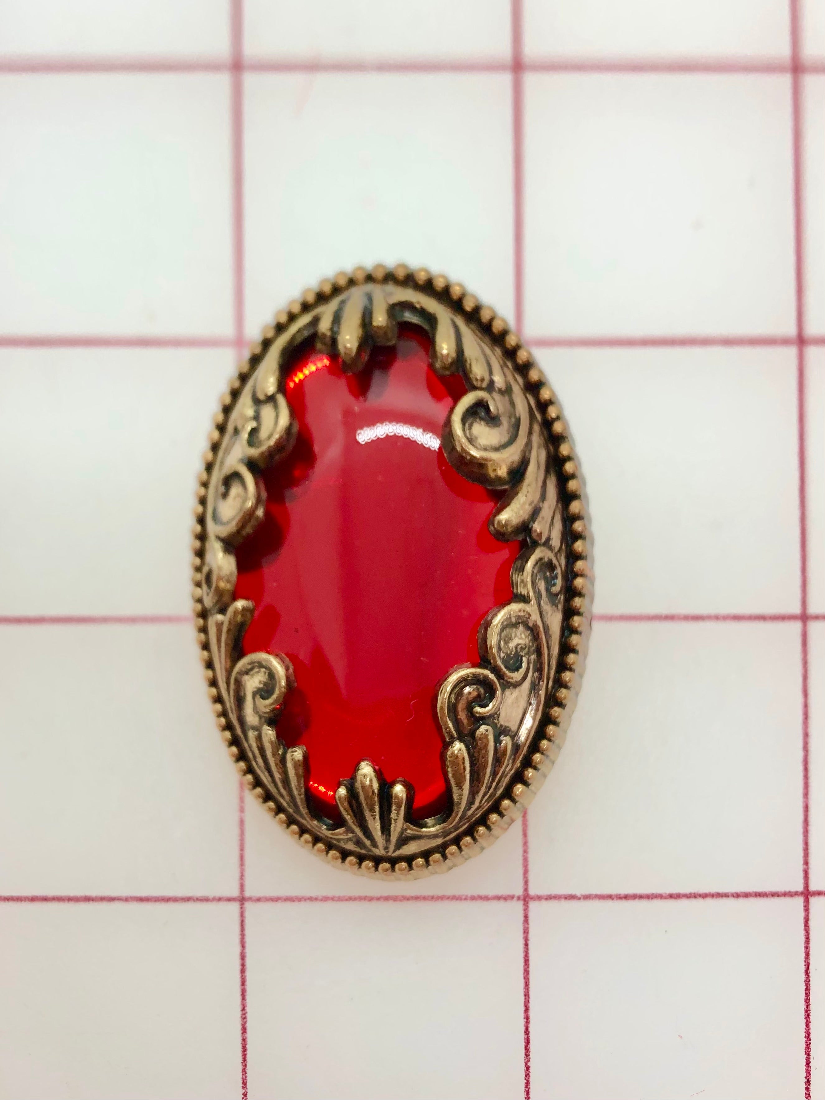 Gold and Red Oval Acrylic Rhinestone Buttons for Sewing, Crafts, and DIY Clothing - Perfect for Jackets, Dresses, and Handmade Accessories
