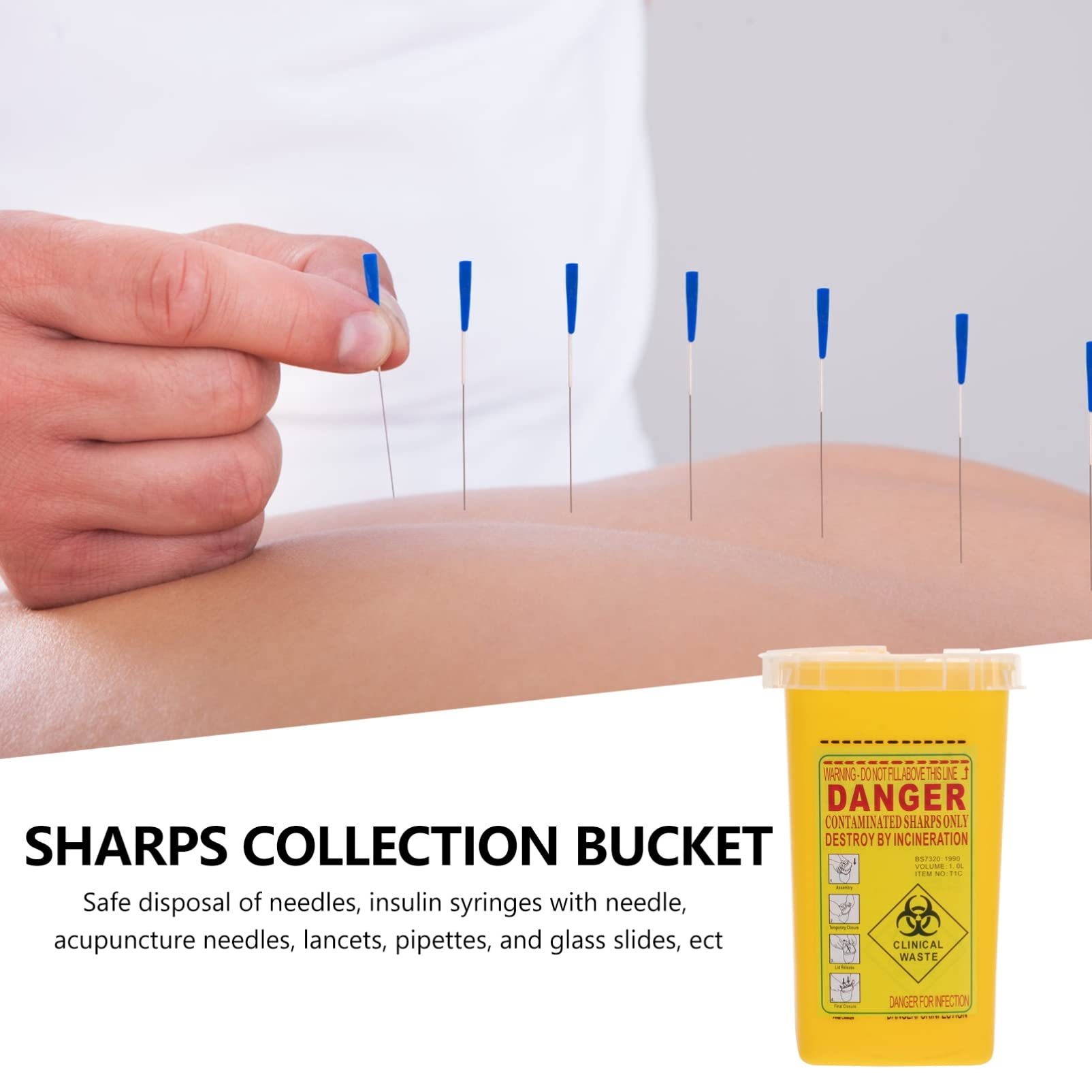 Sharps Disposal Container - Biohazard Needle & Syringe Disposal Box | Small Portable Medical Waste Bin for Travel, Home & Professional Use (Yellow) | Ideal for Hospitals, Clinics & Home Healthcare