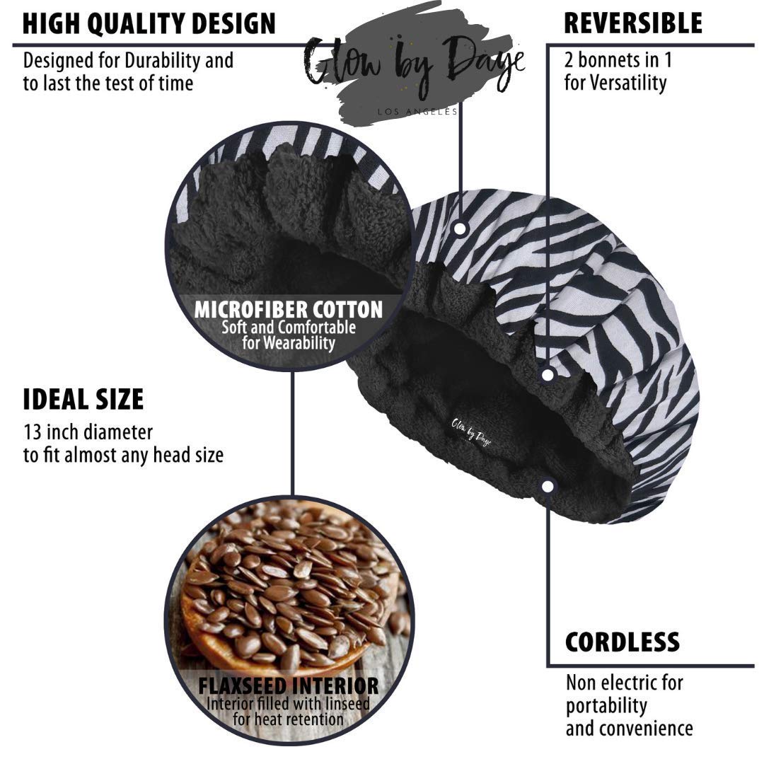 Glow by Daye Cordless Deep Conditioning Thermal Heat Cap - Microwavable Heat Therapy for Hair - Portable & Reversible Safari Design - Perfect for At-Home Hair Treatments & Salon-Quality Results
