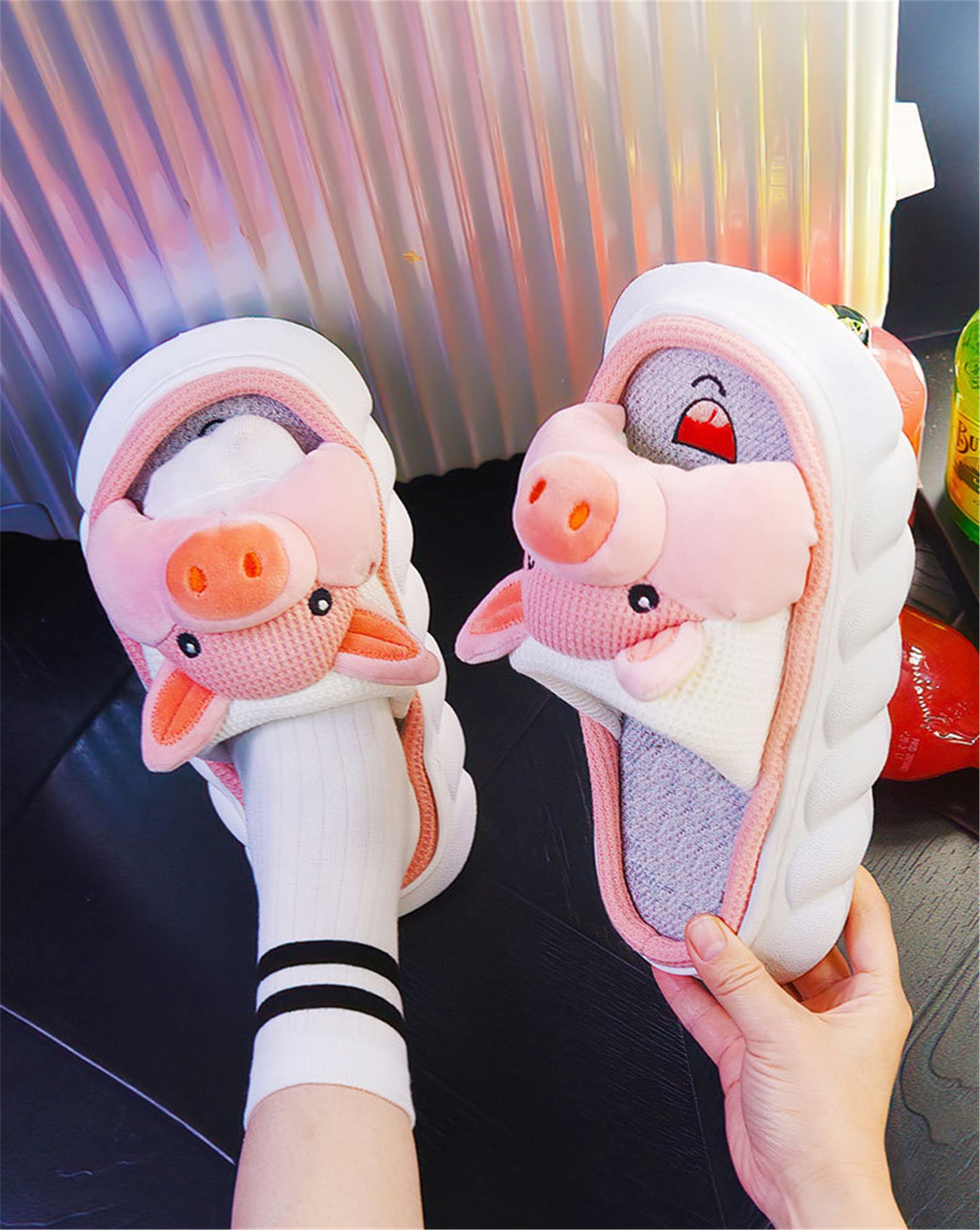 AZCHEN Women's Animal Slippers - Cute Cartoon Pig House Slippers, Soft Plush Linen Indoor Slippers for Women, Comfortable Home Footwear for Lounge, Bedroom & Gift Giving