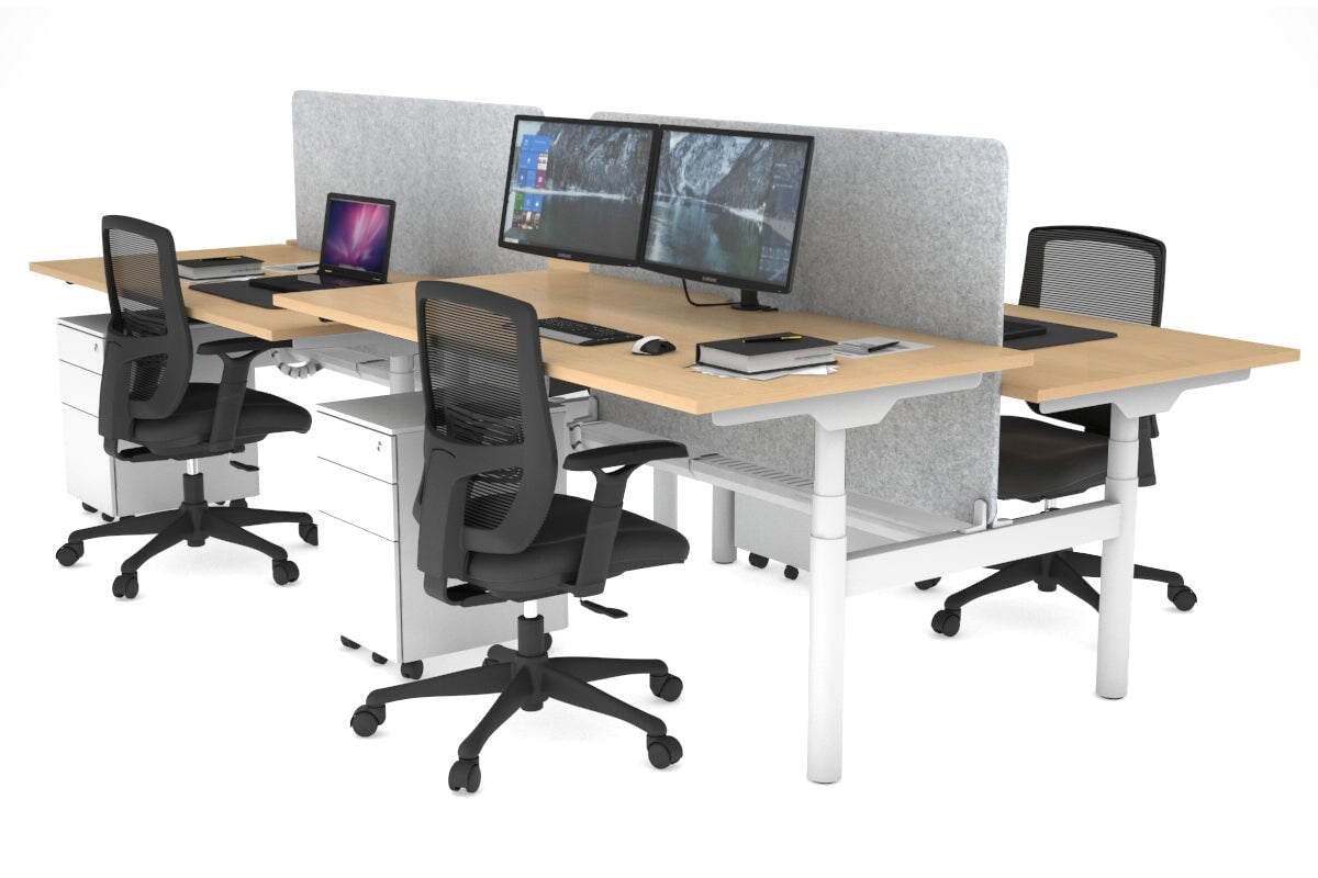 Flexi Premium Height Adjustable 4-Person H Bench Workstation - White Frame [1800L x 800W with Cable Management] - Ideal for Office, Coworking Spaces & Collaborative Work Environments