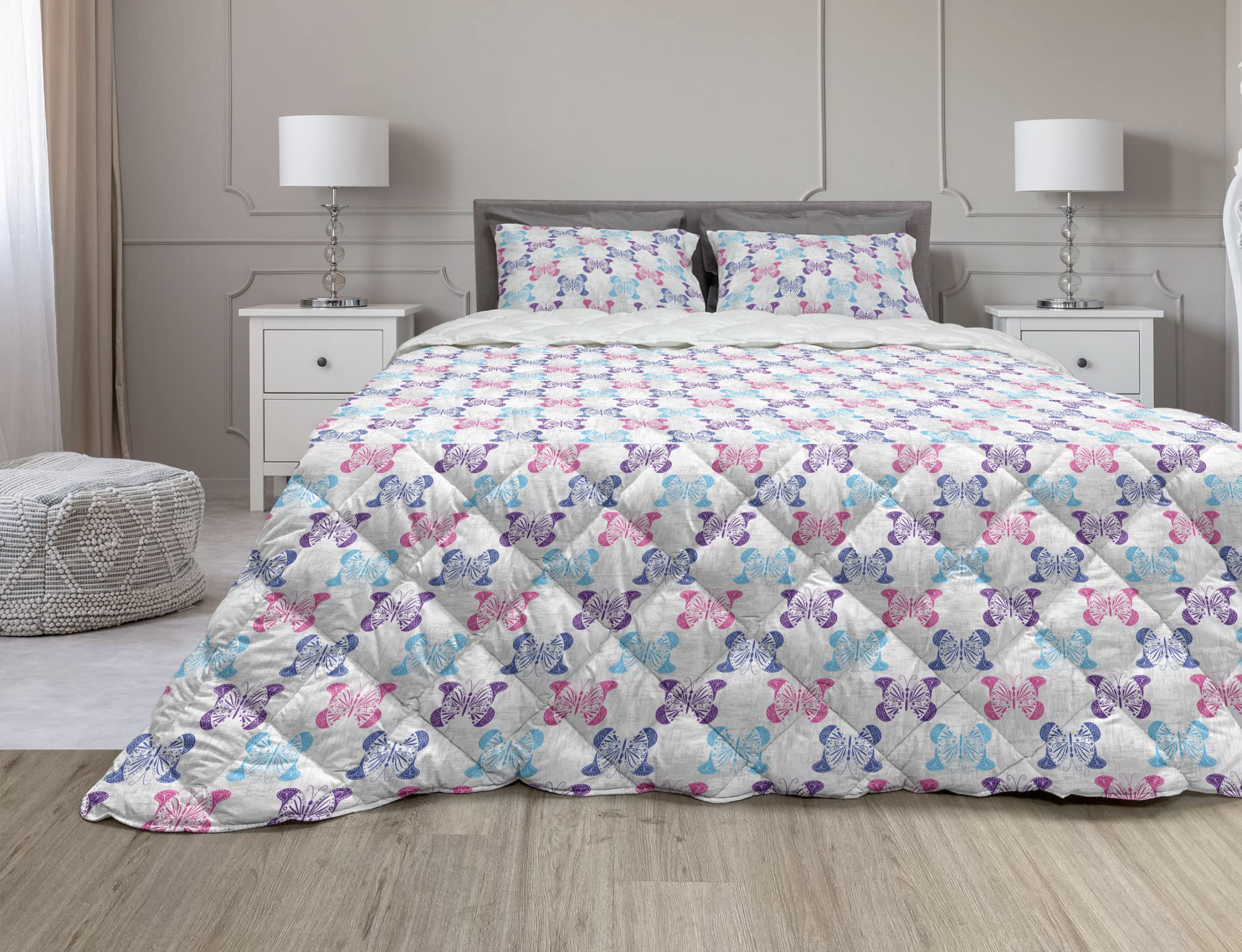 Ambesonne Colorful Butterfly Comforter Set - Twin Size Microfiber Duvet Cover & Sham - Purple Pink Sky Blue Spring Summer Bedding - Perfect for Guest Room, Dorm, or Romantic Bedroom Decor