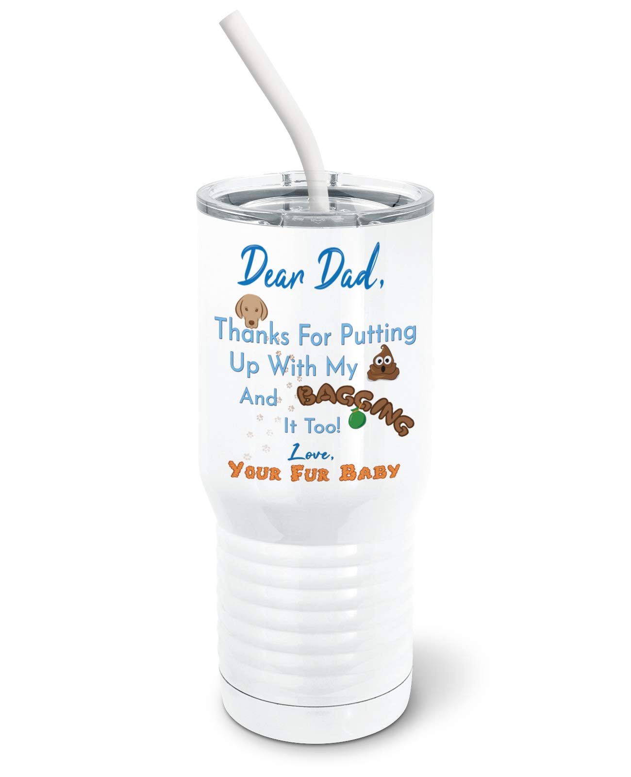 PixiDoodle Father's Day Dog Dad Tumbler - 20oz Spill-Proof Travel Mug with Sliding Lid & Silicone Straw - Perfect Gift for Dog Lovers & Pet Parents - Great for Coffee, Iced Tea & On-the-Go Drinks (White)