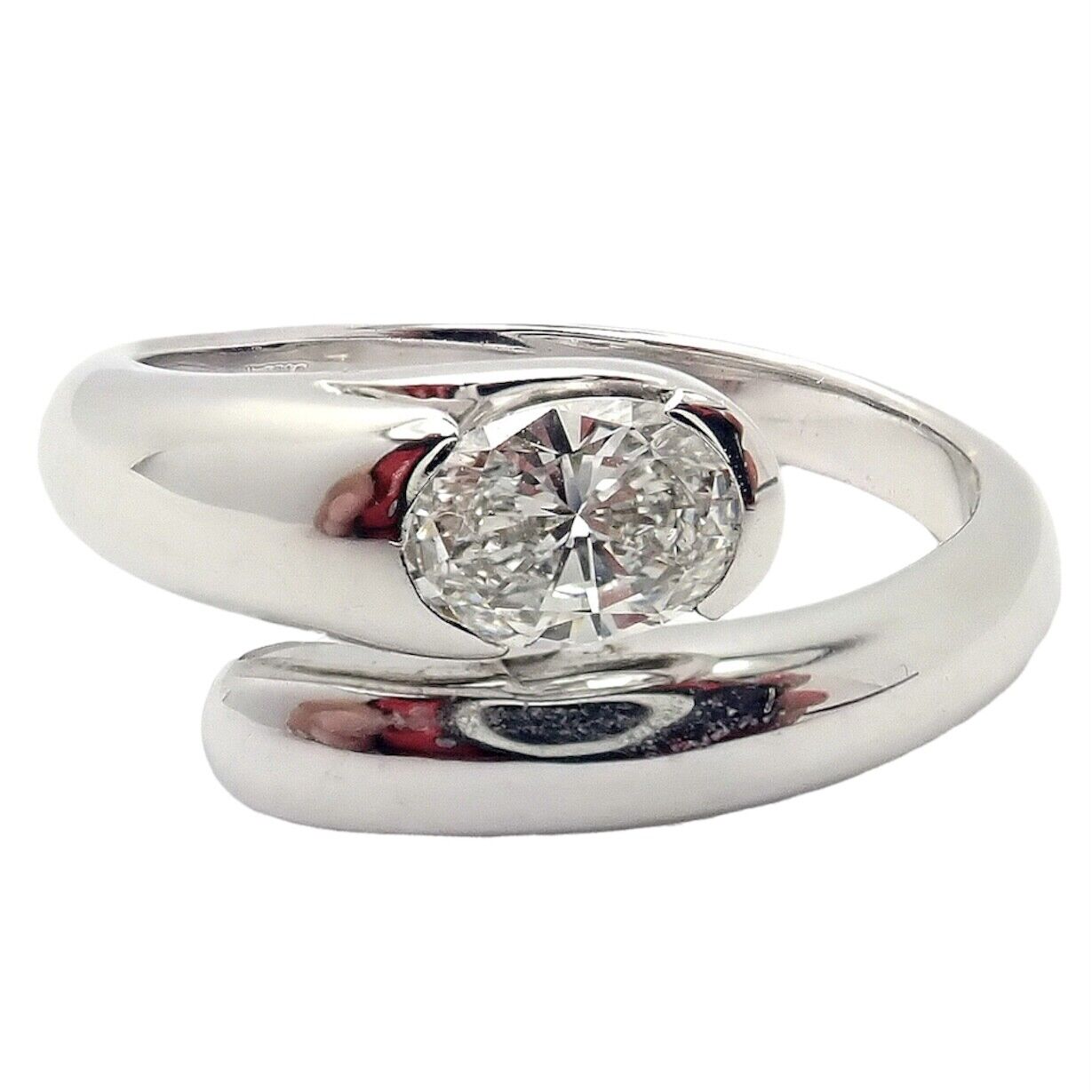 Authentic Bulgari Bvlgari 18k White Gold Diamond Bypass Band Ring - Luxury Jewelry for Women, Elegant Gift for Anniversary, Wedding & Special Occasions