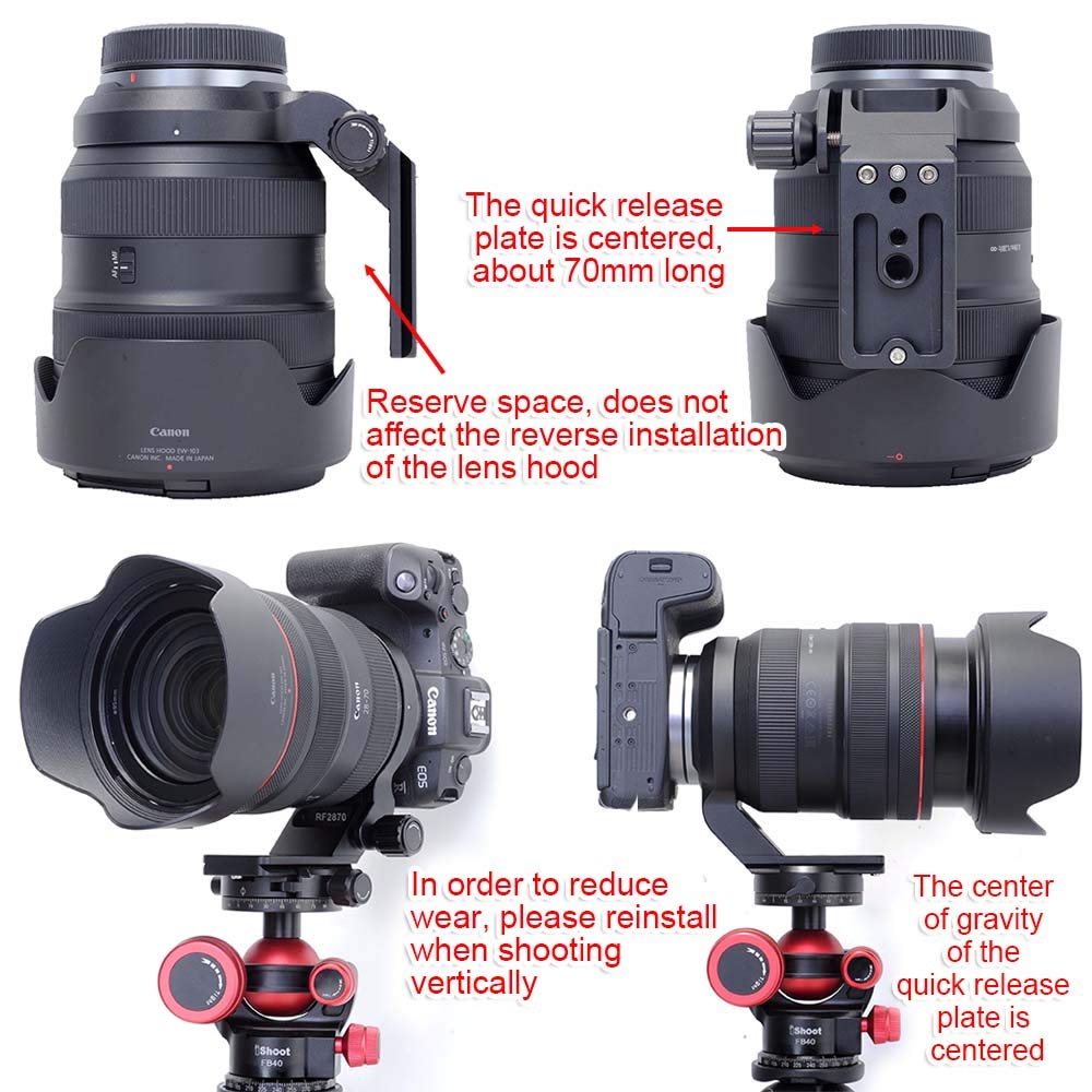 iShoot 74.5mm CNC Aluminum Lens Collar Tripod Mount Ring - Compatible with Canon RF 28-70mm F2L USM Lens | Arca-Swiss Quick Release Plate | Professional Photography Support Bracket for Studio & Outdoor Shooting
