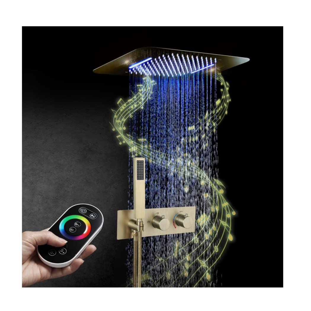 16 Colors LED Music Shower System - Luxury Rainfall & Handheld Shower Combo with Hot/Cold Faucet (580x380mm) for Modern Bathroom Spa Experience | Perfect for Relaxation, Mood Lighting & Singing in Shower