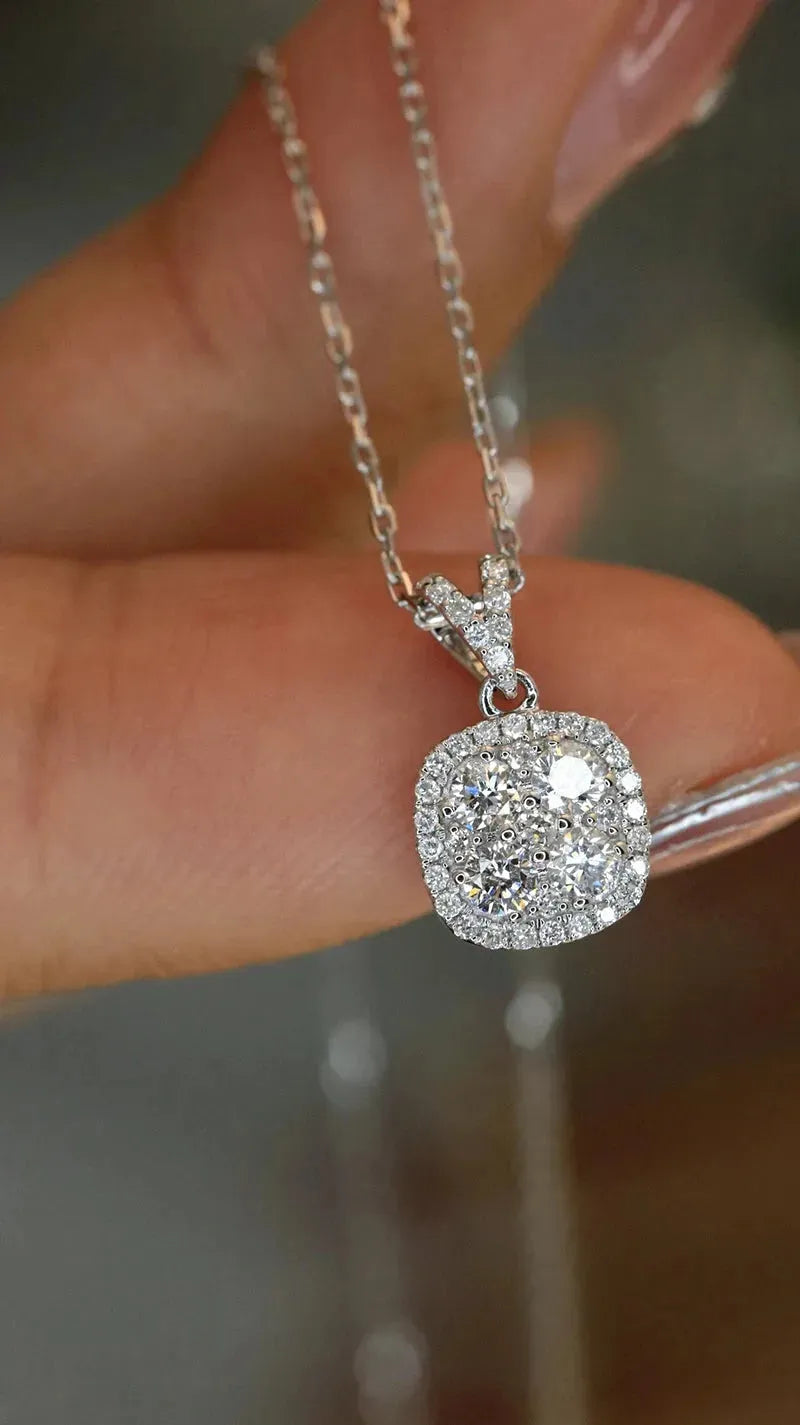 18K White Gold Diamond Pendant Necklace for Women - Luxury Square Design with Real Natural Diamonds - Perfect for Weddings, Anniversaries & Special Occasions