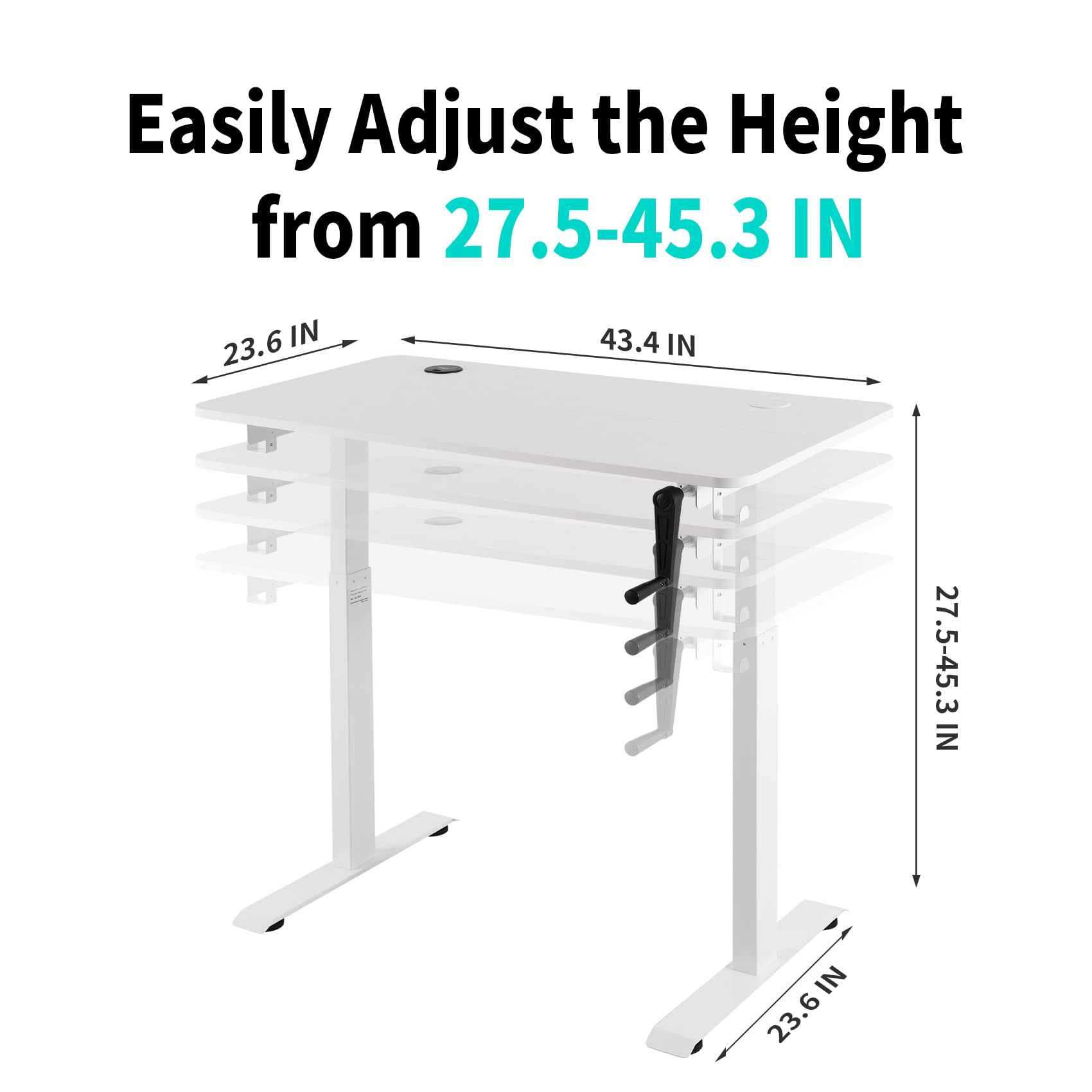 UNICOO Adjustable Height Standing Desk with USB & Wireless Charger - Electric Crank Game & Computer Table for Home Office (White, M2) - Perfect for Gaming, Work & Study
